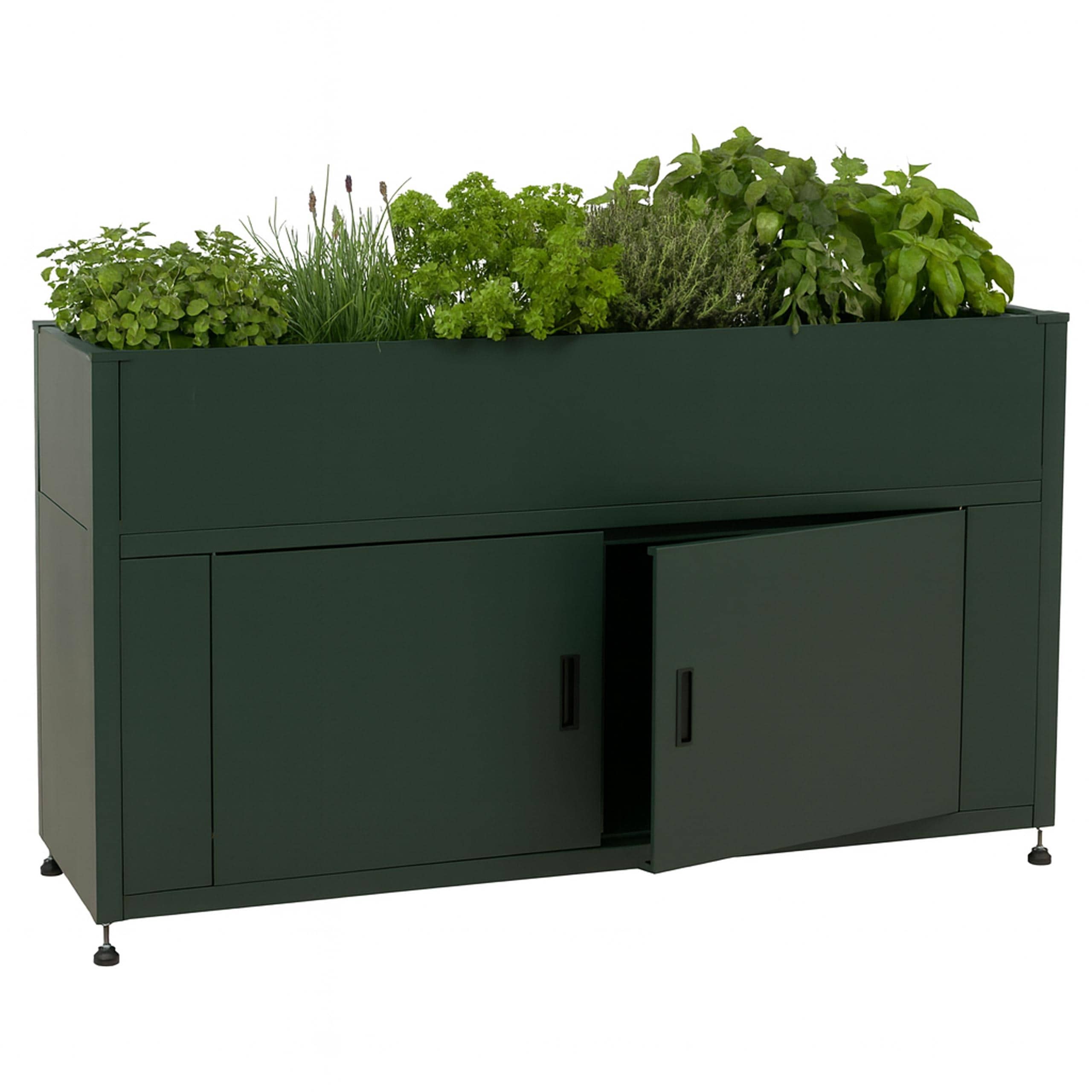 Hochbeet MCW-O85, Metallhochbeet Blumenkasten Pflanzk&uuml;bel Stauraum, Metall 47kg 91x161x51cm ~ gr&uuml;n - Bild 1