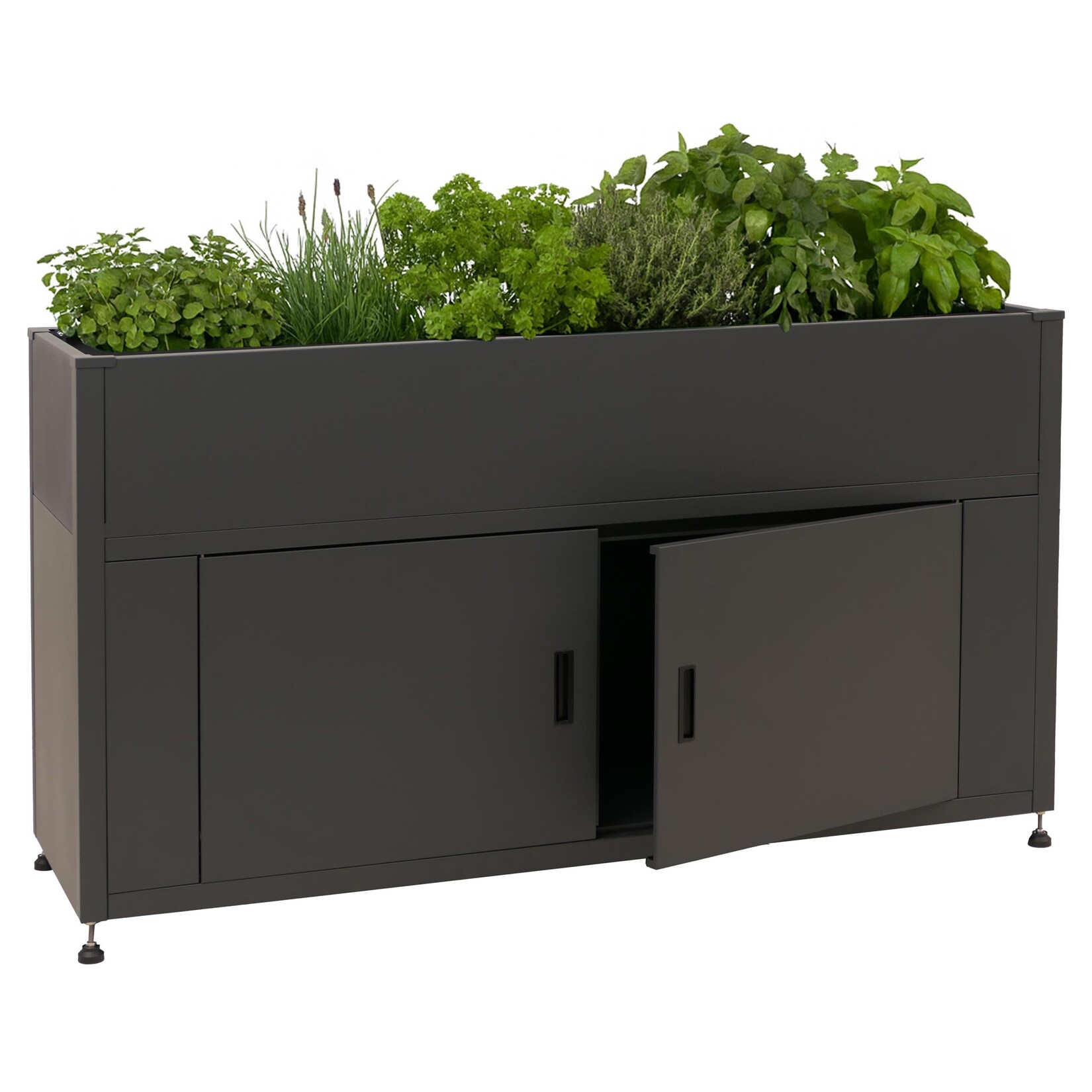 Hochbeet MCW-O85, Metallhochbeet Blumenkasten Pflanzkübel Stauraum, Metall 47kg 91x161x51cm ~ anthrazit