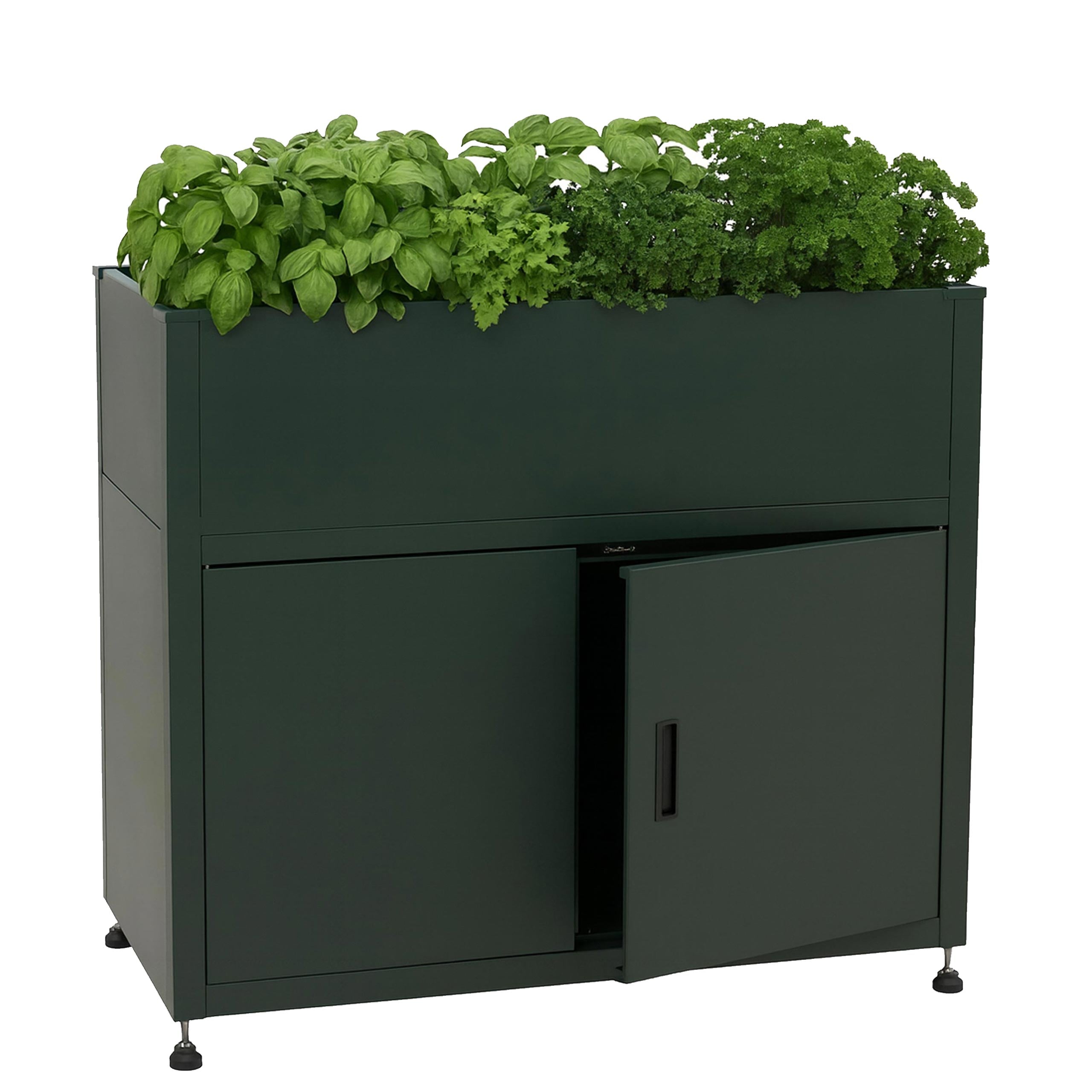 Hochbeet MCW-O85, Metallhochbeet Blumenkasten Pflanzk&uuml;bel Stauraum, Metall 33kg 91x101x51cm ~ gr&uuml;n - Bild 1