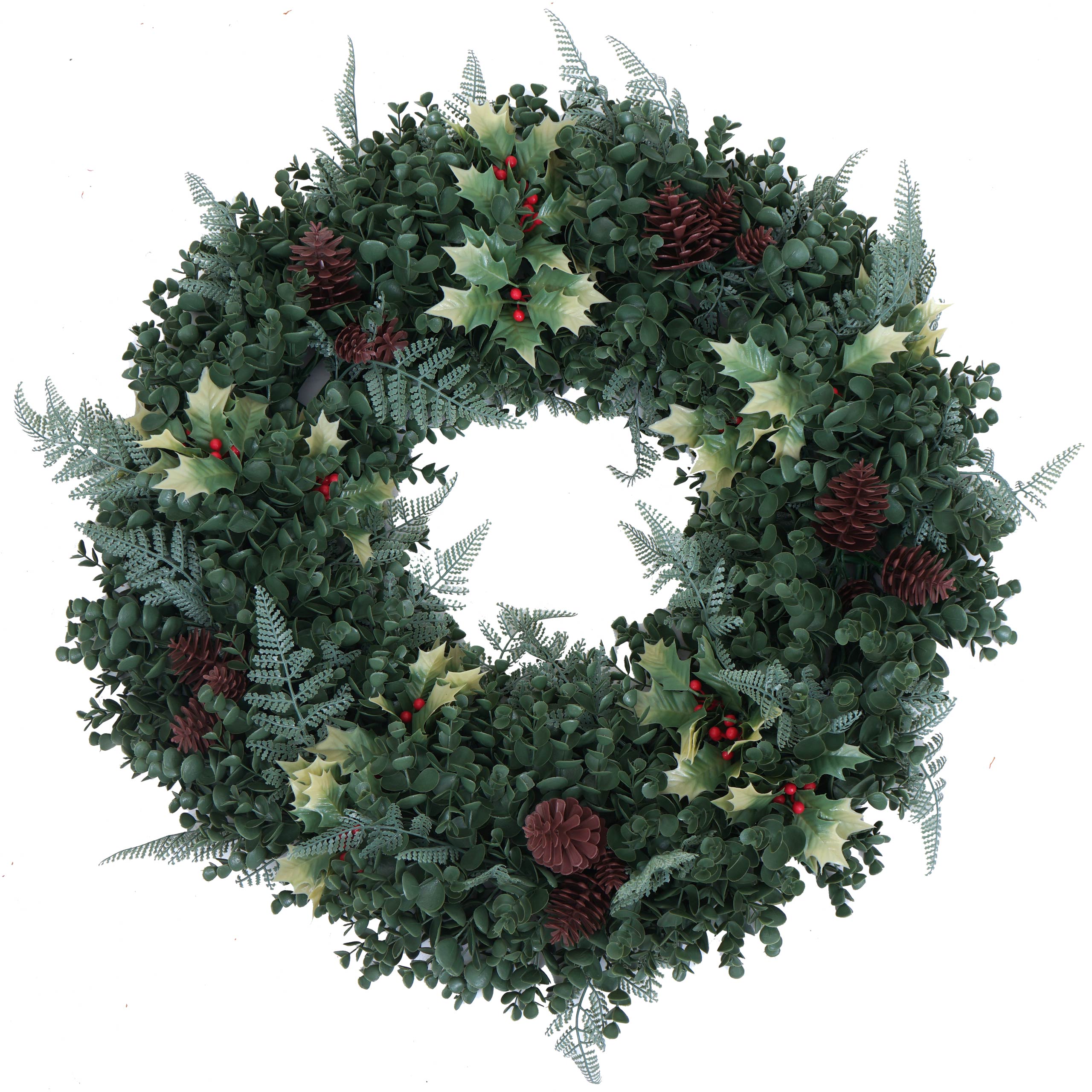 K&uuml;nstlicher Kranz MCW-O98, T&uuml;rkranz Tischkranz, Deko k&uuml;nstlich &Oslash; 60cm ~ gr&uuml;n mit roten Beeren - Bild 1