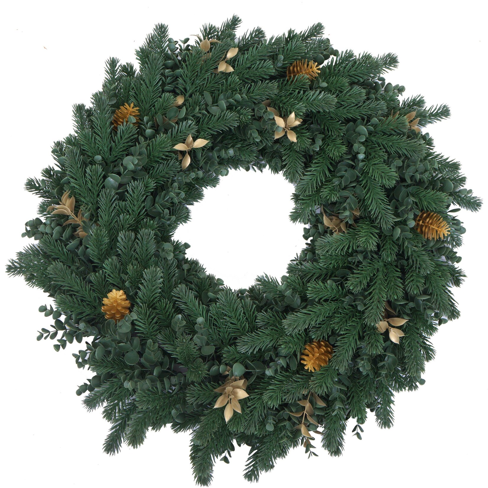 Künstlicher Kranz MCW-O98, Türkranz Tischkranz, Deko künstlich Ø 60cm ~ Tanne mit goldfarbenen Zapfen