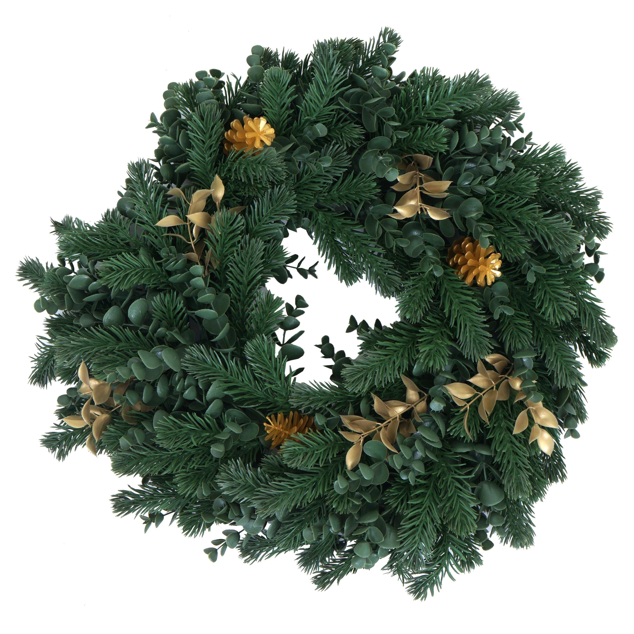 K&uuml;nstlicher Kranz MCW-O98, T&uuml;rkranz Tischkranz, Deko k&uuml;nstlich &Oslash; 45cm ~ Tanne mit goldfarbenen Zapfen - Bild 1