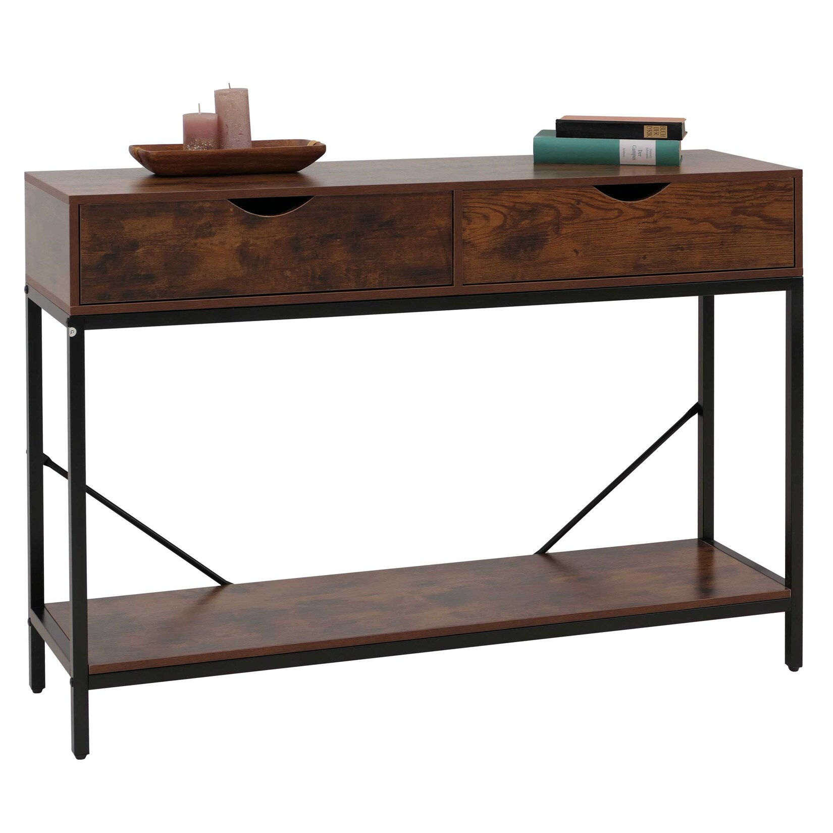 Konsolentisch MCW-O76, Telefontisch Beistelltisch Ablagetisch, Schubladen Ablage Industrial 76x109x30cm ~ rotbraun | 04057651798974