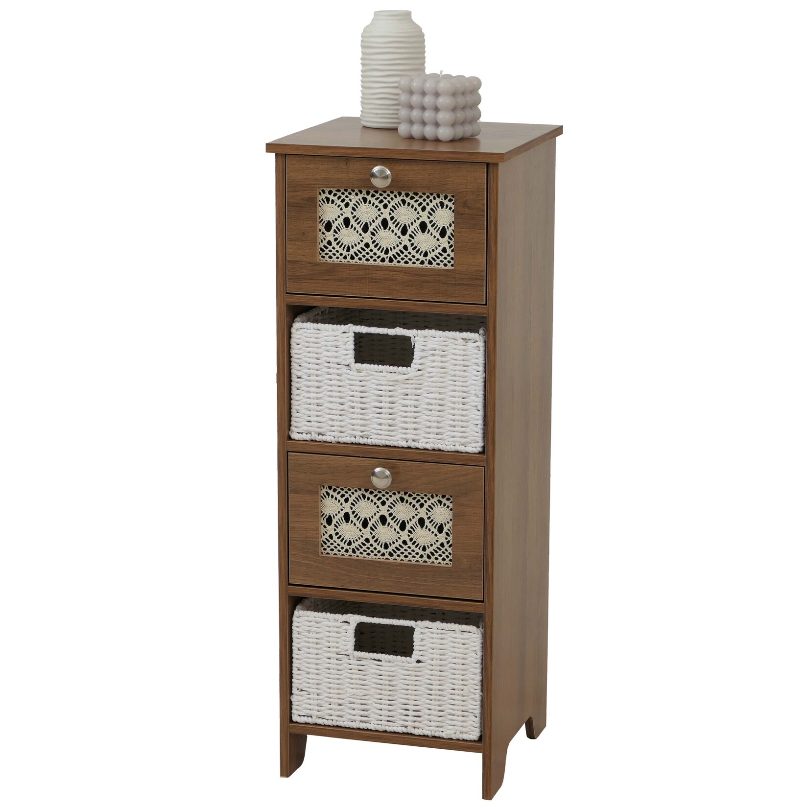 Kommode MCW-O75, Schubladenschrank, 4 Schubfächer Korbschubladen Holz Melamin 2x30x30cm ~ braun