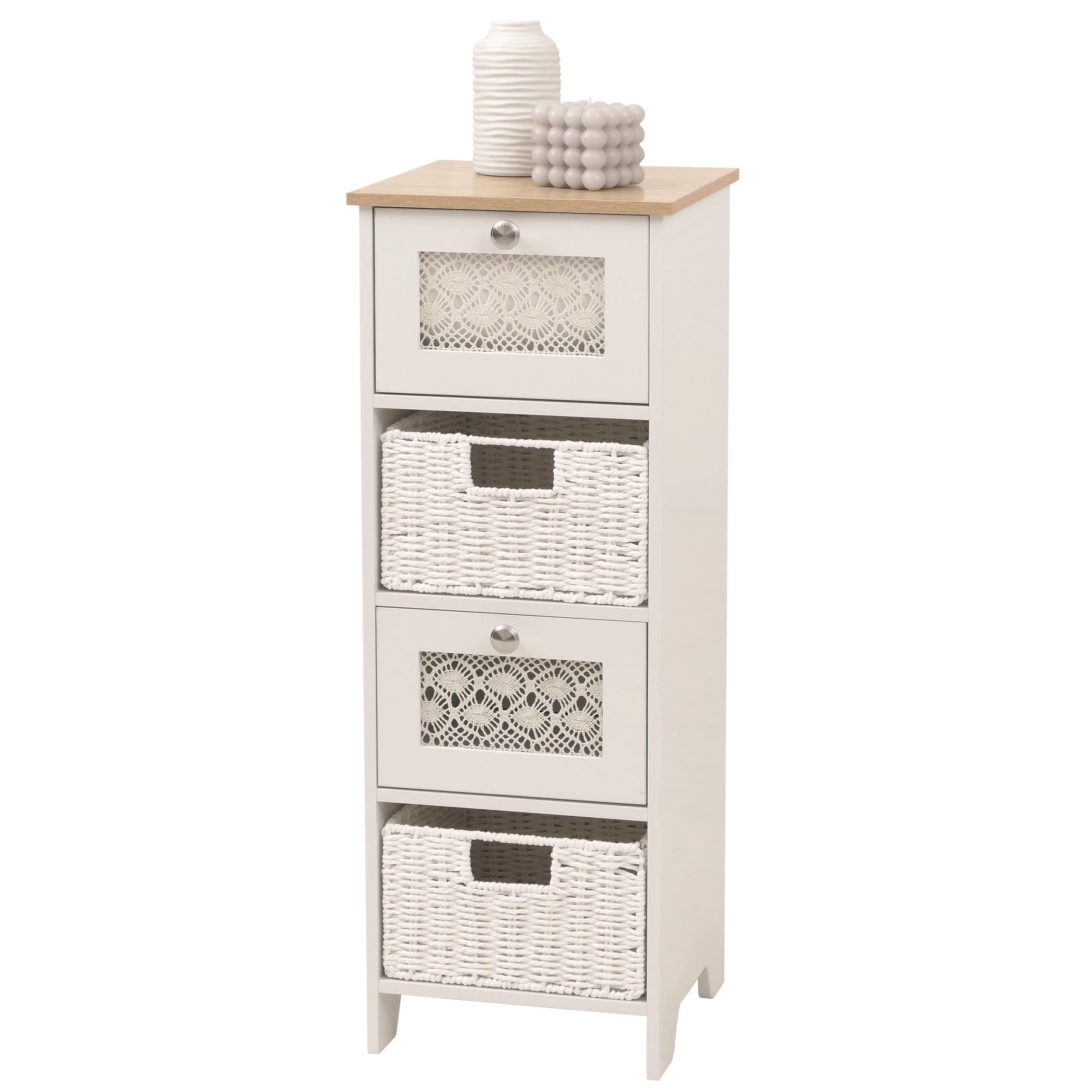 Kommode MCW-O75, Schubladenschrank, 4 Schubf&auml;cher Korbschubladen Holz Melamin 82x30x30cm ~ natur-wei&szlig; - Bild 1