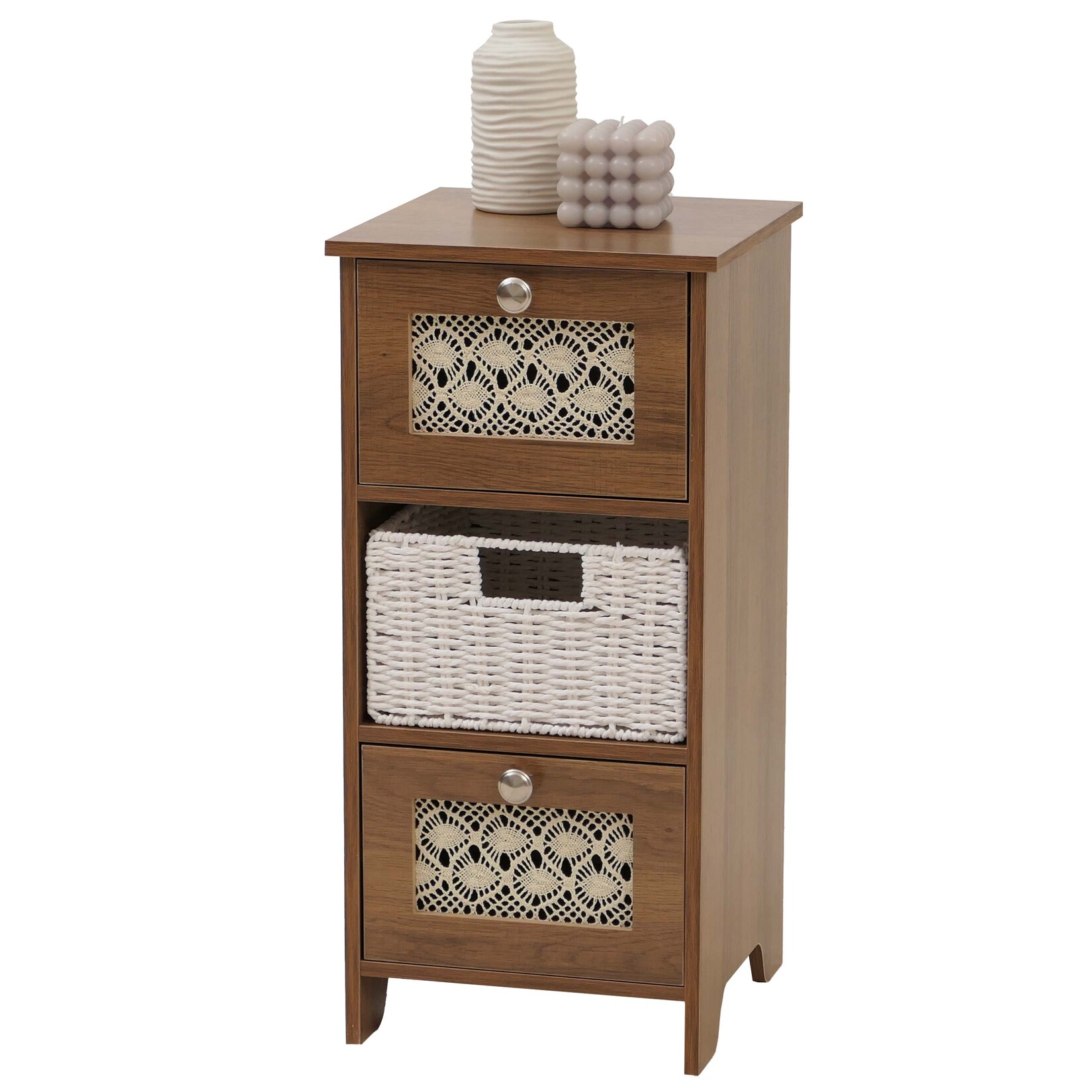 Kommode MCW-O75, Schubladenschrank, 3 Schubfächer Korbschubladen Holz Melamin 63x30x30cm ~ braun