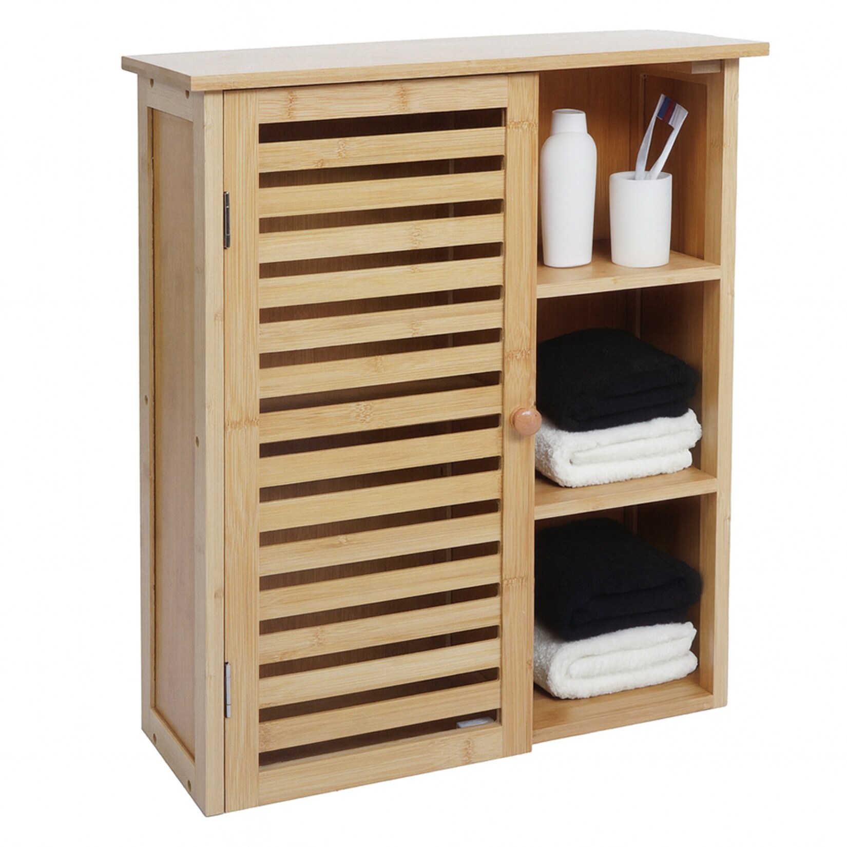 Hängeschrank MCW-O73, Badschrank Badezimmerschrank, Türe Staufächer Bambus 60x50x19cm | 04057651797663