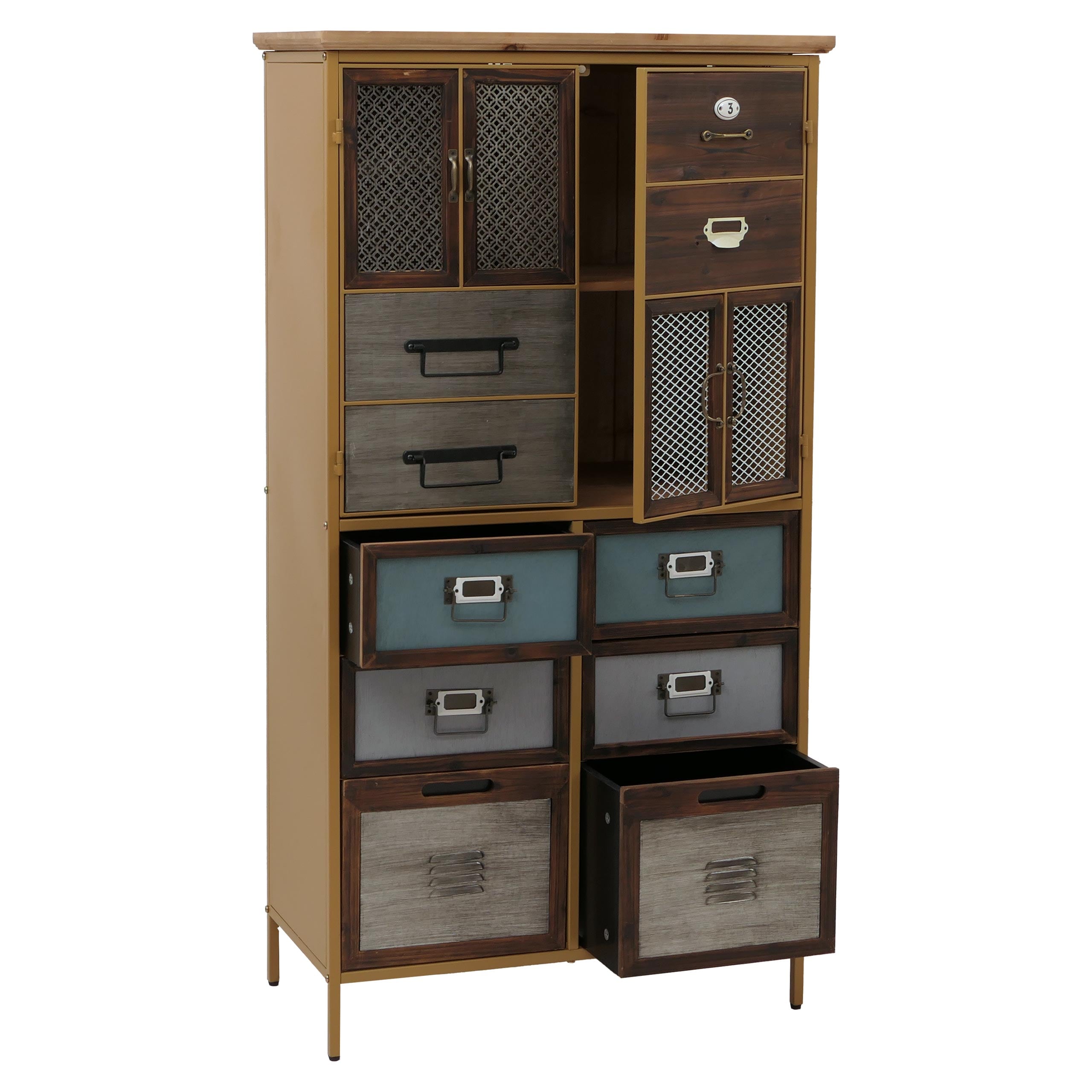 Apothekerkommode MCW-O80, Schrank Highboard Schubladen, Vintage Shabby-Look 136x73x35cm, blau Metalloptik - Bild 1