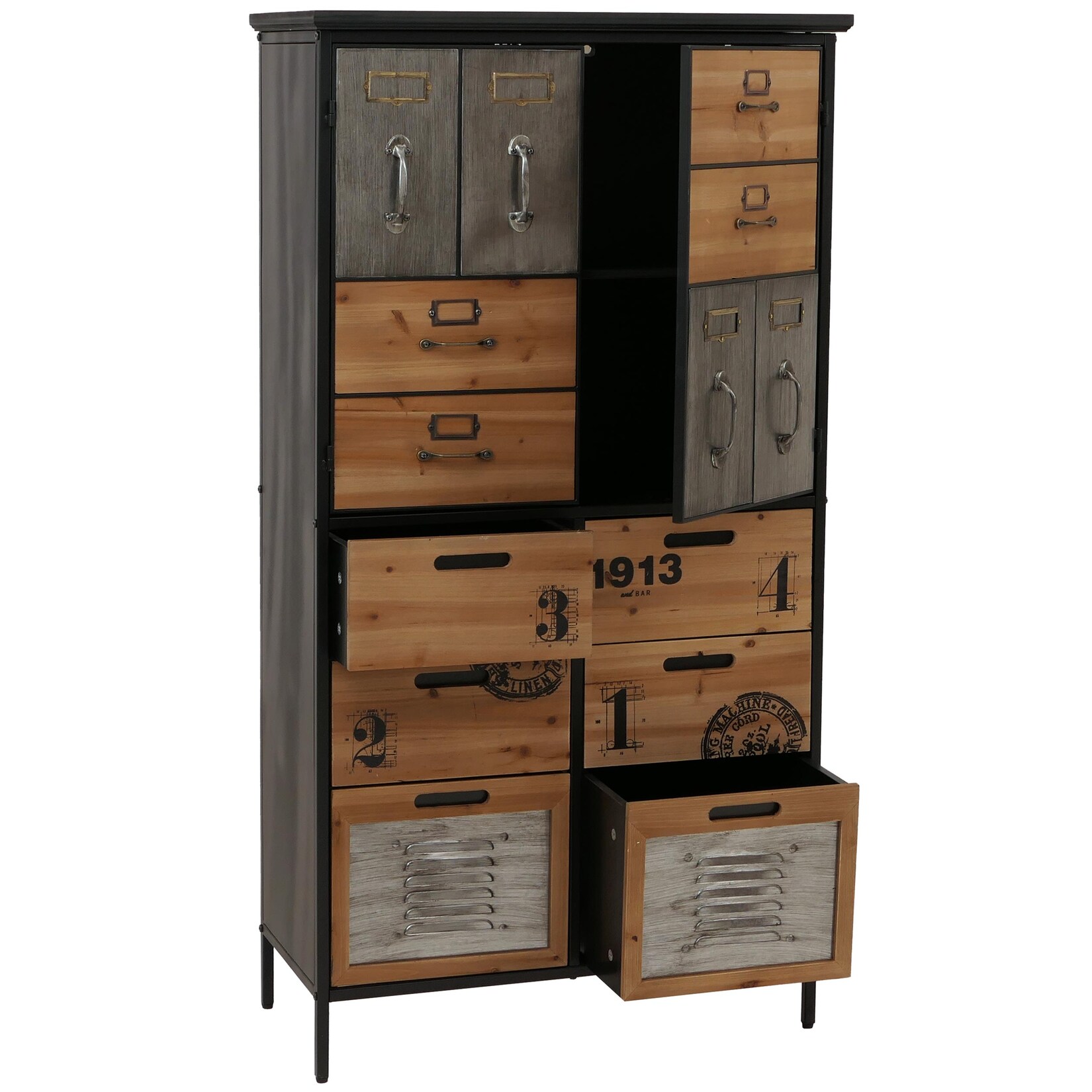Apothekerkommode MCW-O80, Schrank Highboard Schubladen, Vintage Shabby-Look 136x73x35cm, natur Metalloptik