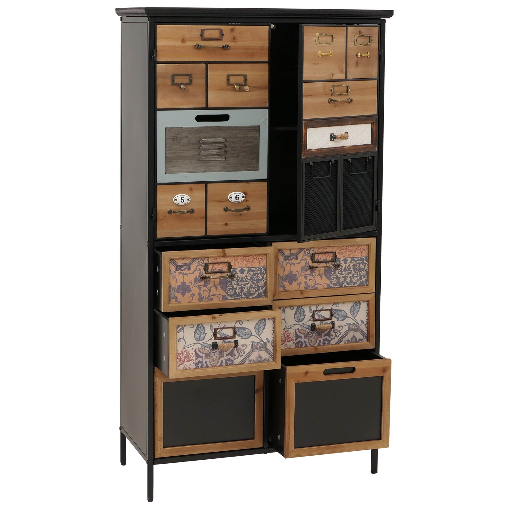 Apothekerkommode MCW-O80, Schrank Highboard Schubladen, Vintage Shabby-Look 136x73x35cm, natur/blau/weiß