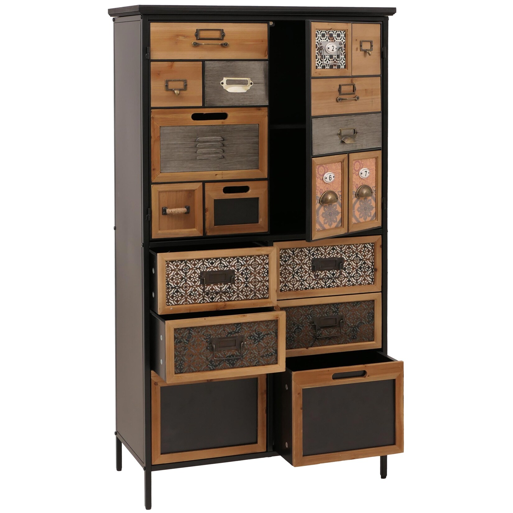 Apothekerkommode MCW-O80, Schrank Highboard Schubladen, Vintage Shabby-Look 136x73x35cm, natur/bunt