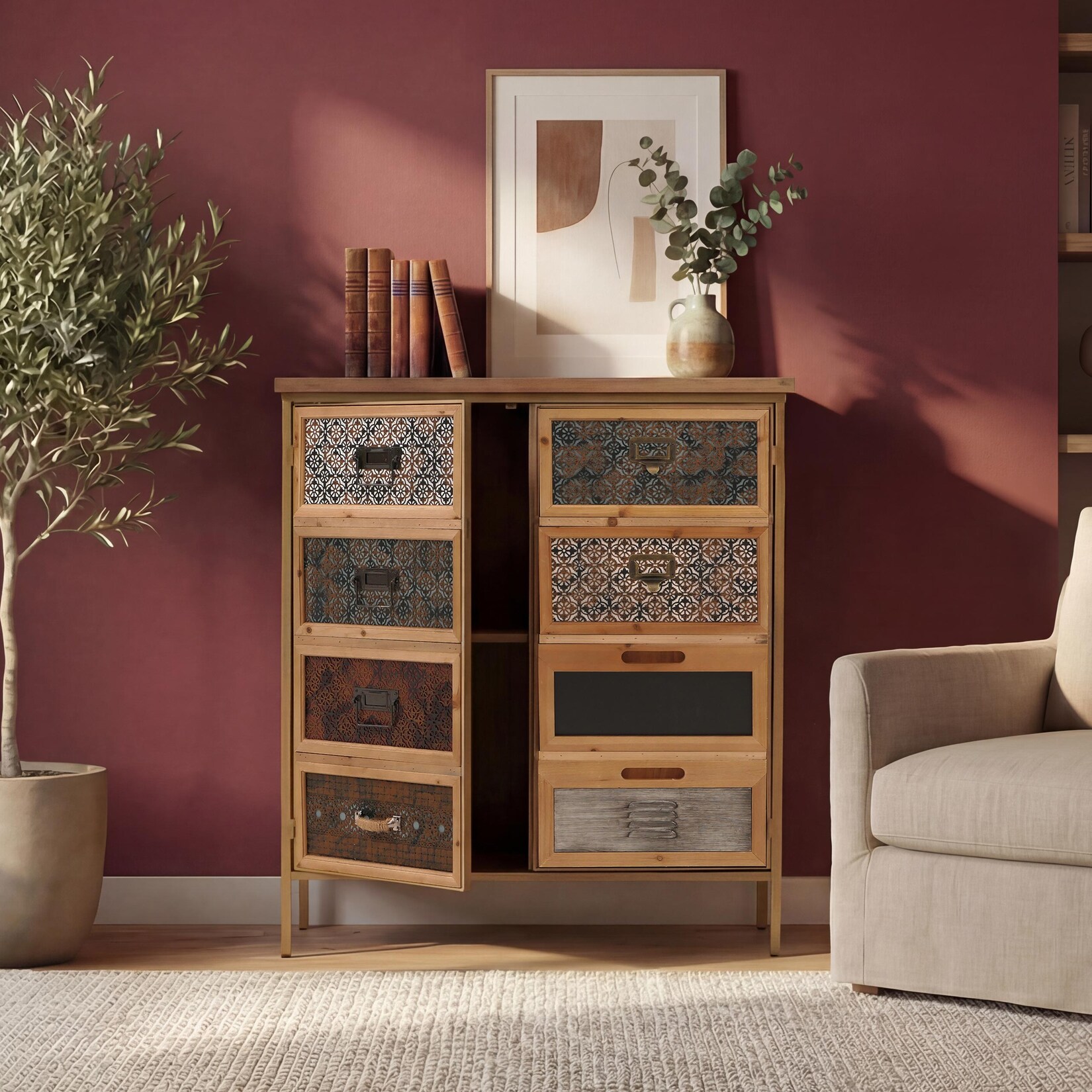 Apothekerkommode MCW-O79, Schrank Highboard Staufächer, Vintage Shabby-Look 94x80x35cm, weiß/blau