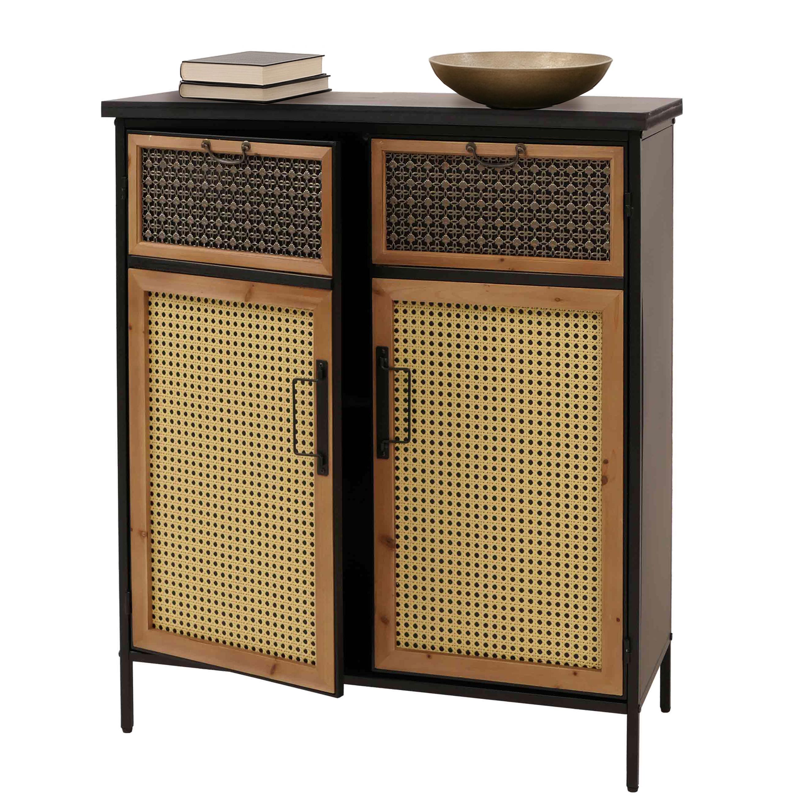 Apothekerkommode MCW-O79, Schrank Highboard Stauf&auml;cher, Vintage Shabby-Look 94x80x35cm, Rattanoptik - Bild 1