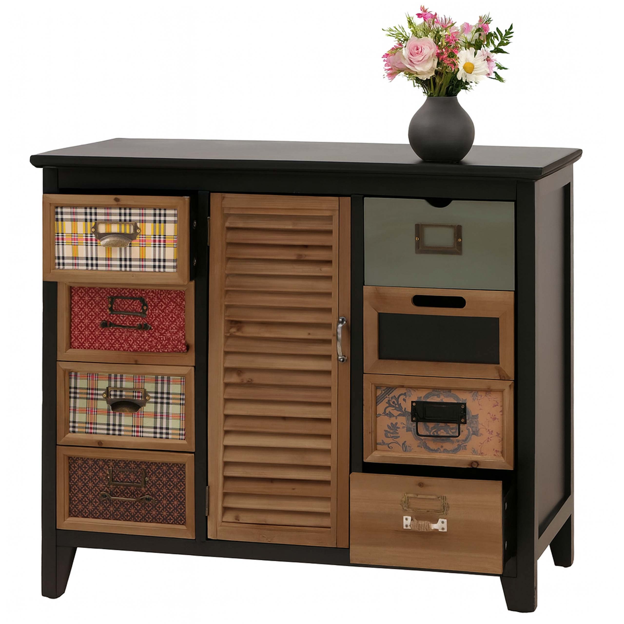 Apothekerkommode MCW-O63, Schrank Schubladen Etikettenhalter Vintage Shabby Fensterladen 80x91x40cm ~ Korpus schwarz - Bild 1