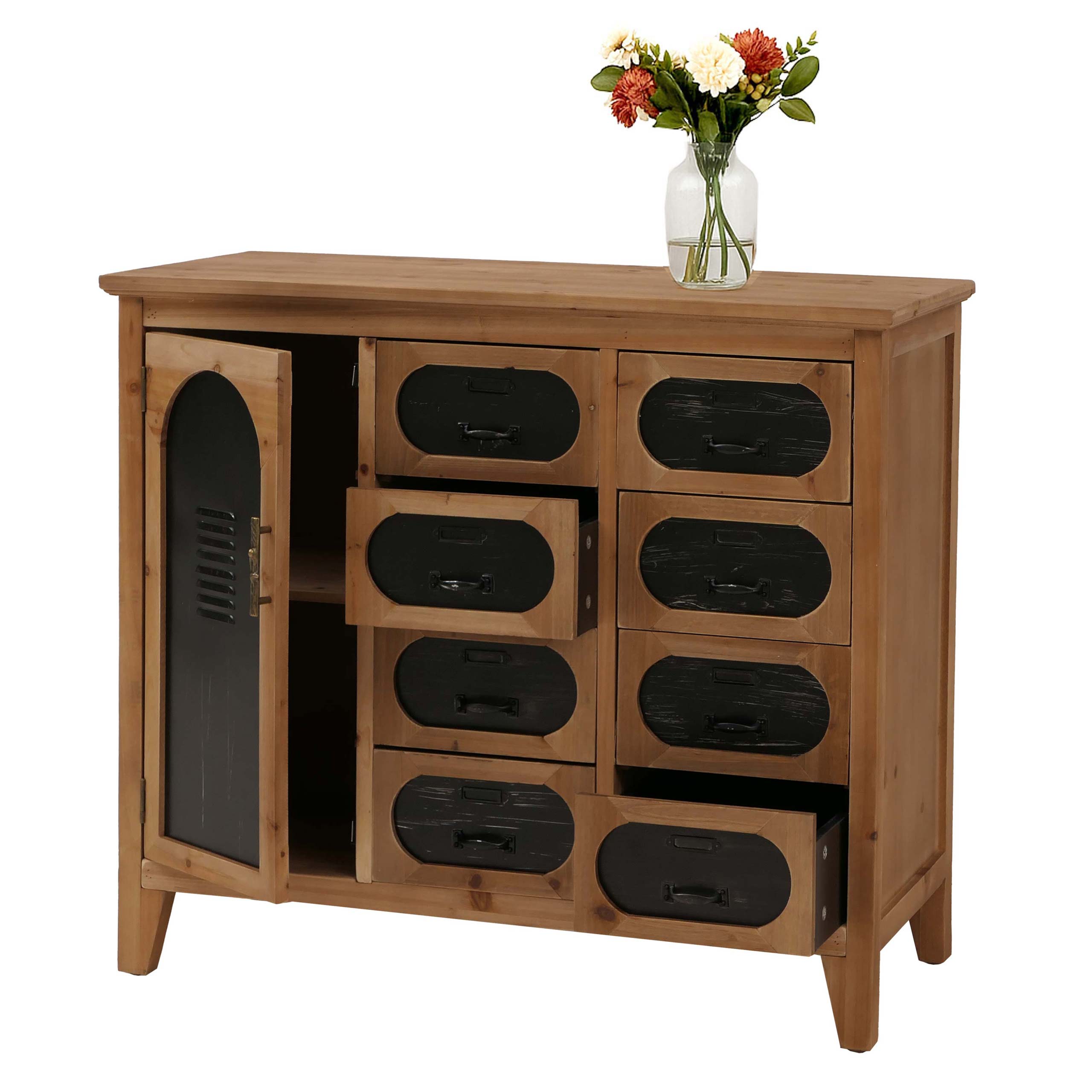 Apothekerkommode MCW-O63, Schrank Schubladen Staufach Vintage Shabby Industrial, Holz Metall 80x91x40cm ~ Korpus natur - Bild 1