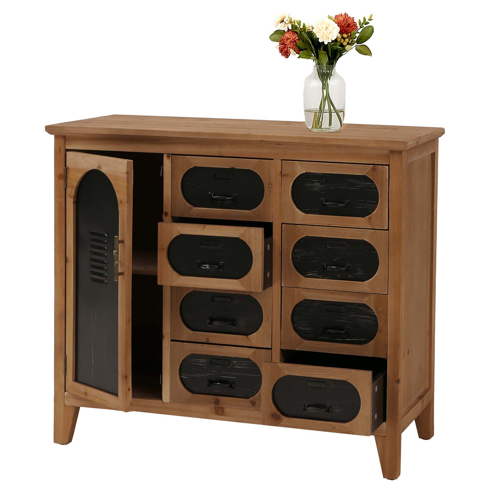 Apothekerkommode MCW-O63, Schrank Schubladen Staufach Vintage Shabby Industrial, Holz Metall 80x91x40cm ~ Korpus natur