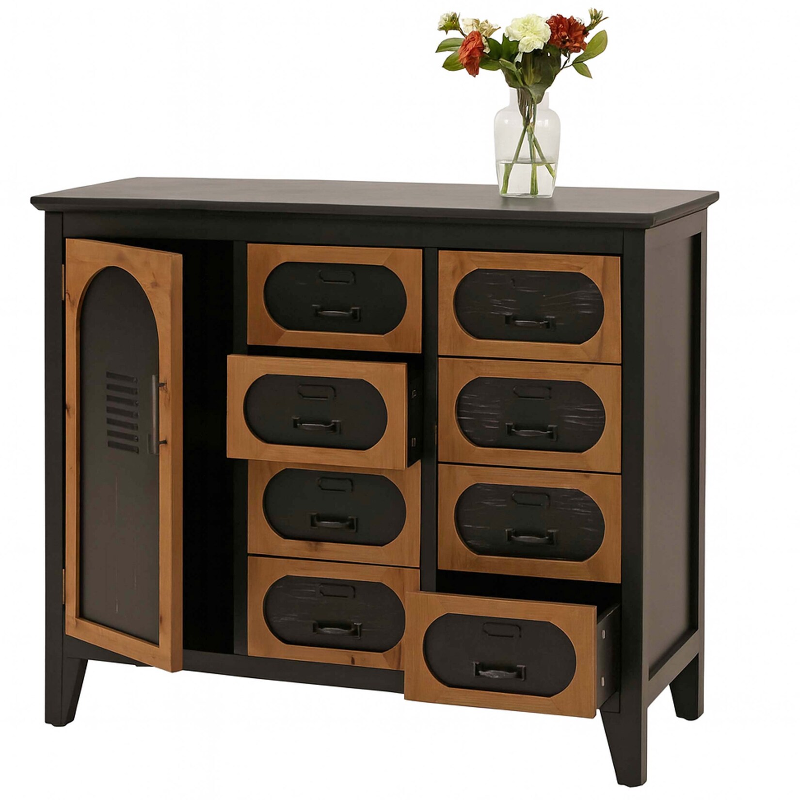 Apothekerkommode MCW-O63, Schrank Schubladen Staufach Vintage Shabby Industrial, Holz Metall 80x91x40cm ~ Korpus schwarz
