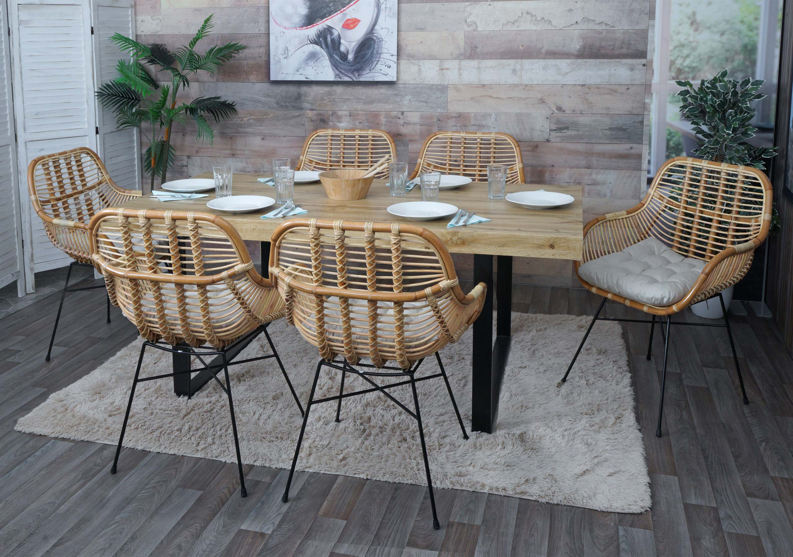 6er-Set Esszimmerstuhl MCW-P17, K&uuml;chenstuhl Korbstuhl Rattansessel Rattanstuhl Stuhl, Kubu Rattan Metall ~ Polster creme - Bild 1