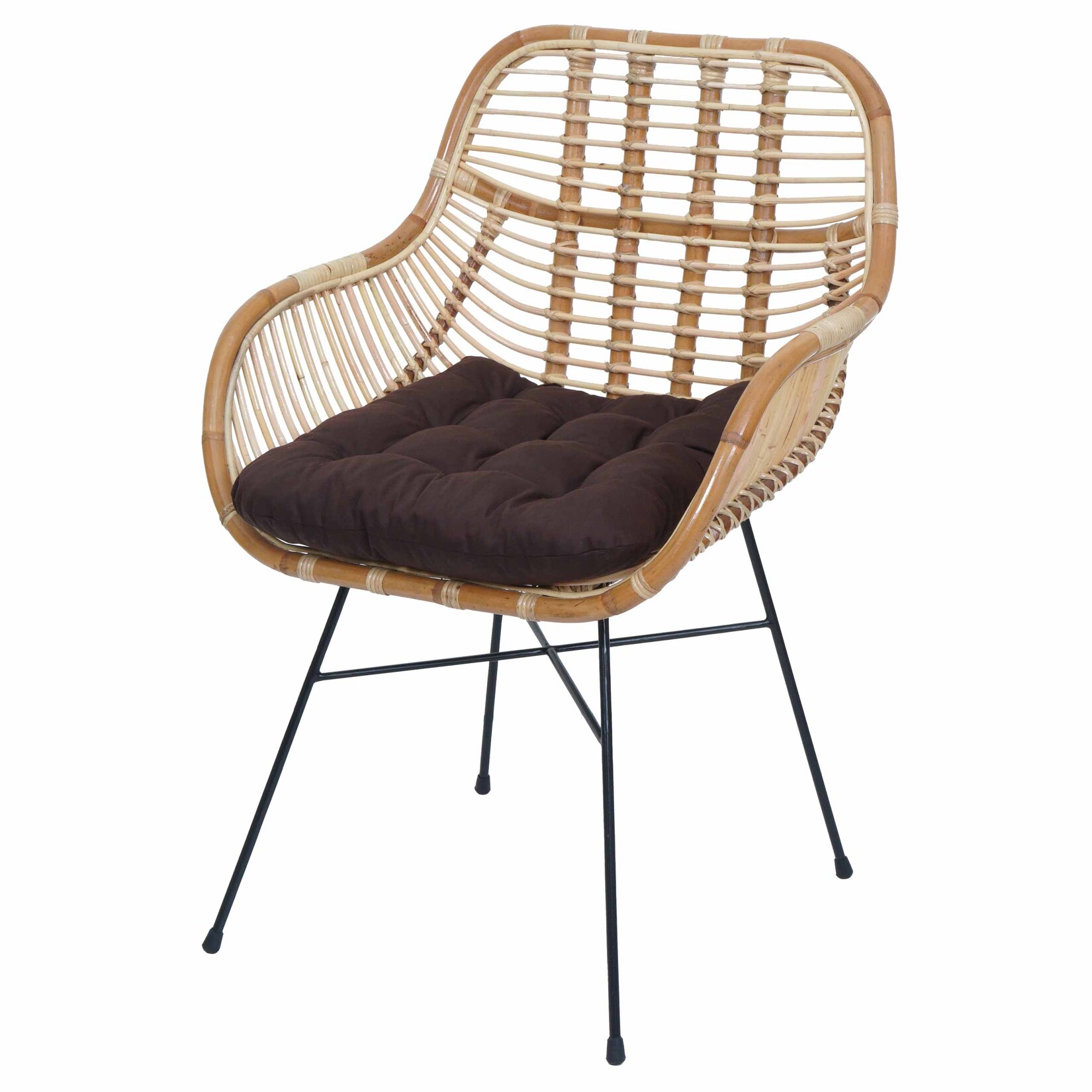 Esszimmerstuhl MCW-P17, Küchenstuhl Korbstuhl Rattansessel Rattanstuhl Stuhl, Kubu Rattan Metall ~ Polster braun