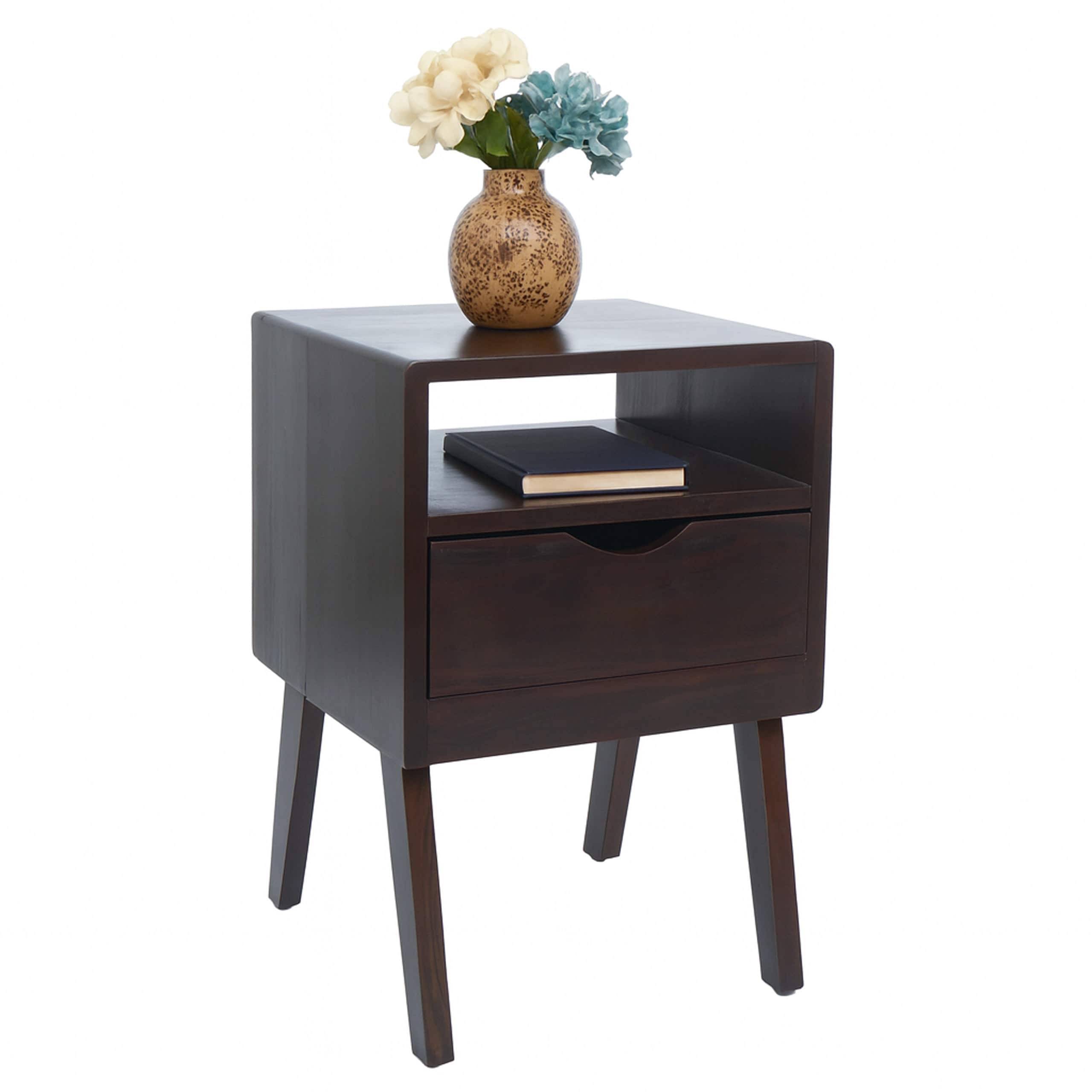 Nachttisch MCW-P16, Kommode Beistelltisch Nachtschrank Schrank, Schublade Fach 64x42x40cm ~ dunkelbraun - Bild 1