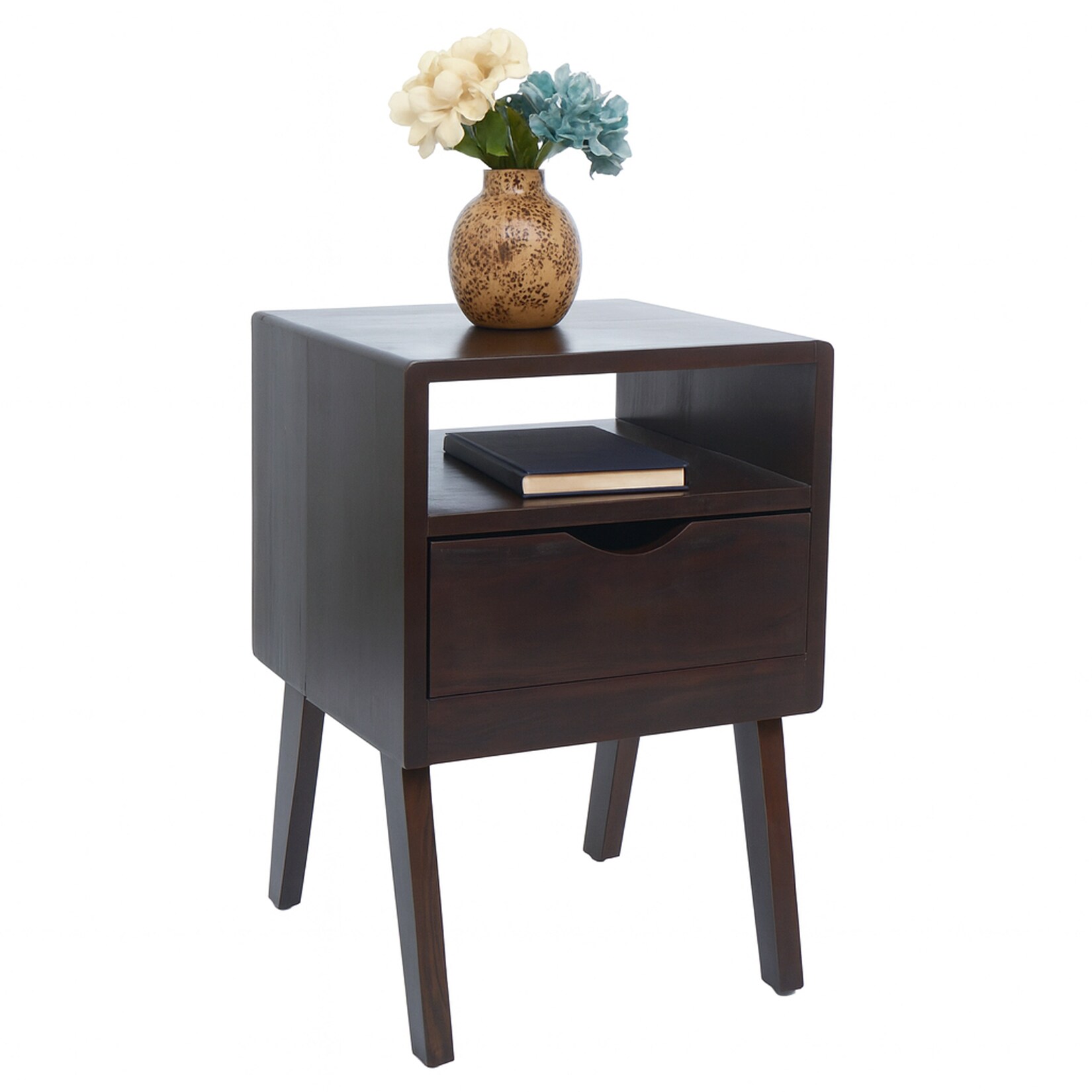 Nachttisch MCW-P16, Kommode Beistelltisch Nachtschrank Schrank, Schublade Fach 64x42x40cm ~ dunkelbraun