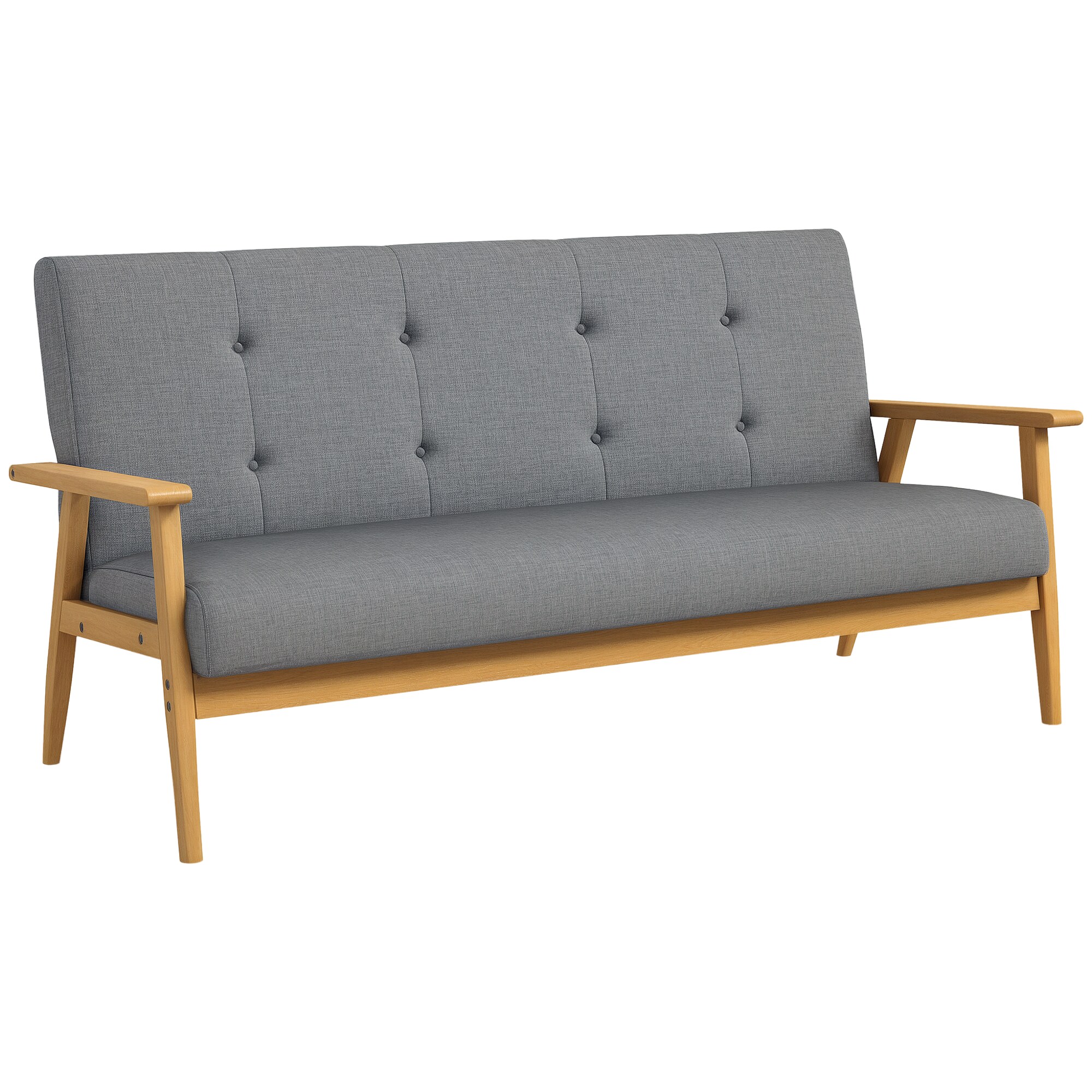 HOMCOM 3-Sitzer-Sofa Leinen, Gummiholz - Bild 1