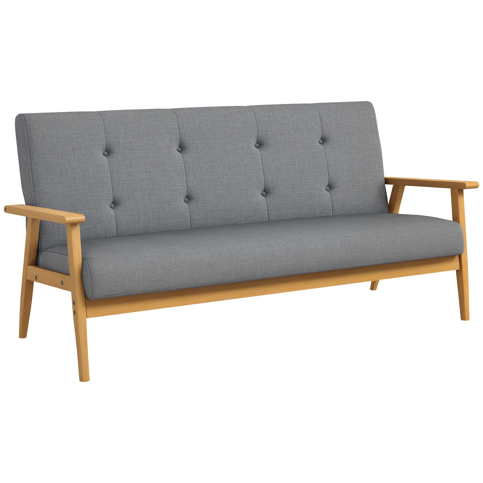 HOMCOM 3-Sitzer-Sofa Leinen, Gummiholz | 04255826815536