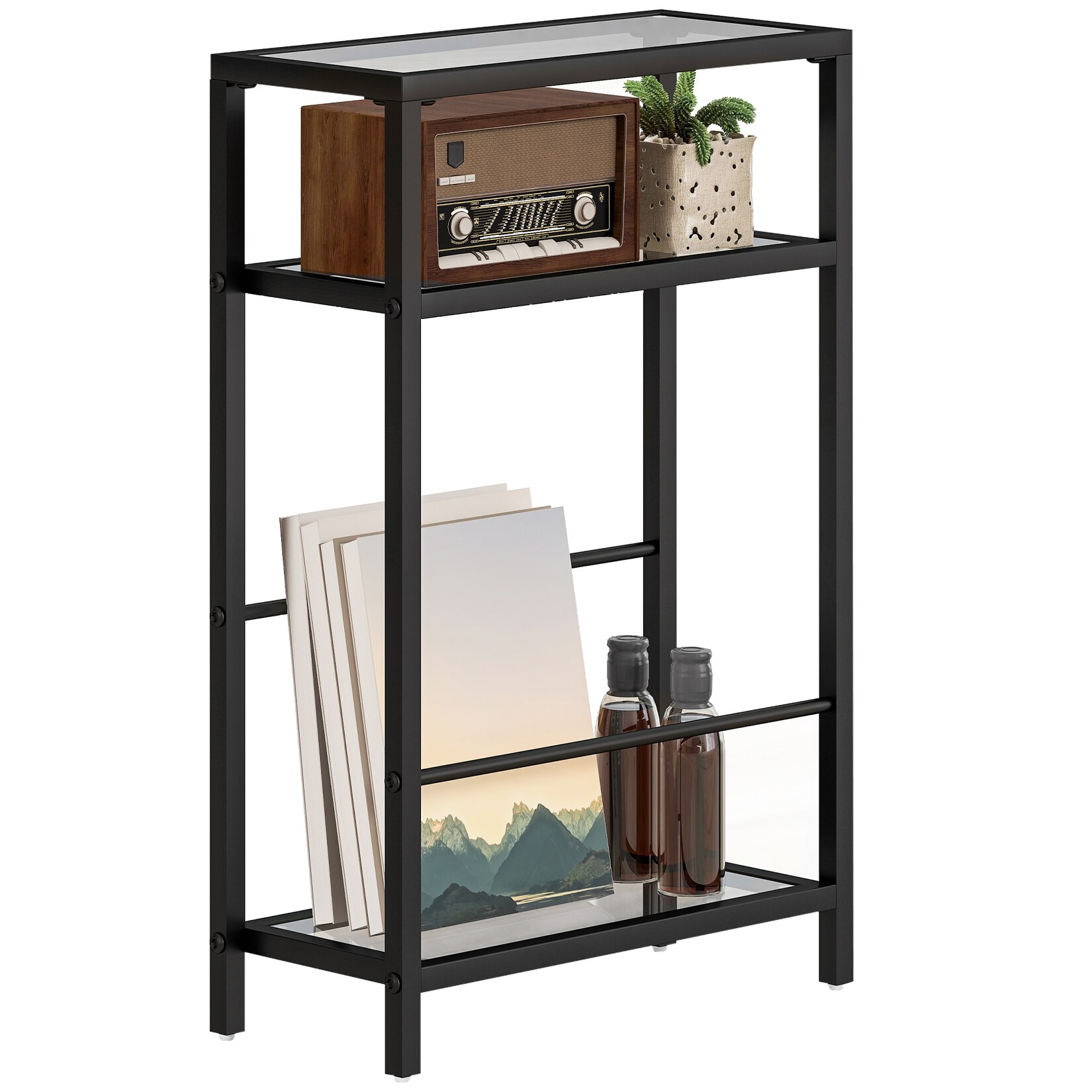 HOMCOM Beistelltisch Stahl, Hartglas | 04255826841771