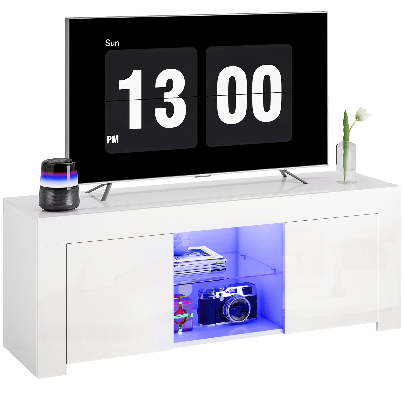 HOMCOM TV Schrank Spanplatte, Glas | 04255826857031