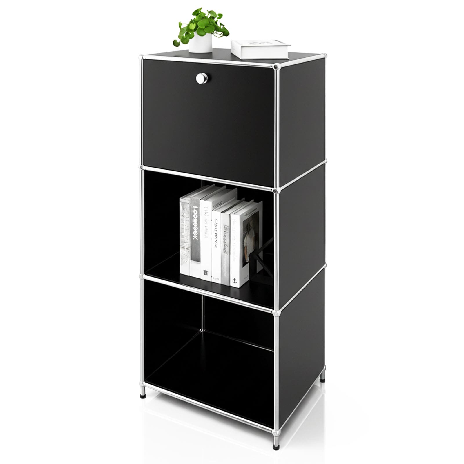 Floordirekt Metallregal | Concept Epure MK-107 | 4-st&ouml;ckiges Aufbewahrungsregal mit verschlie&szlig;barem Fach & Ablagen - Bild 1