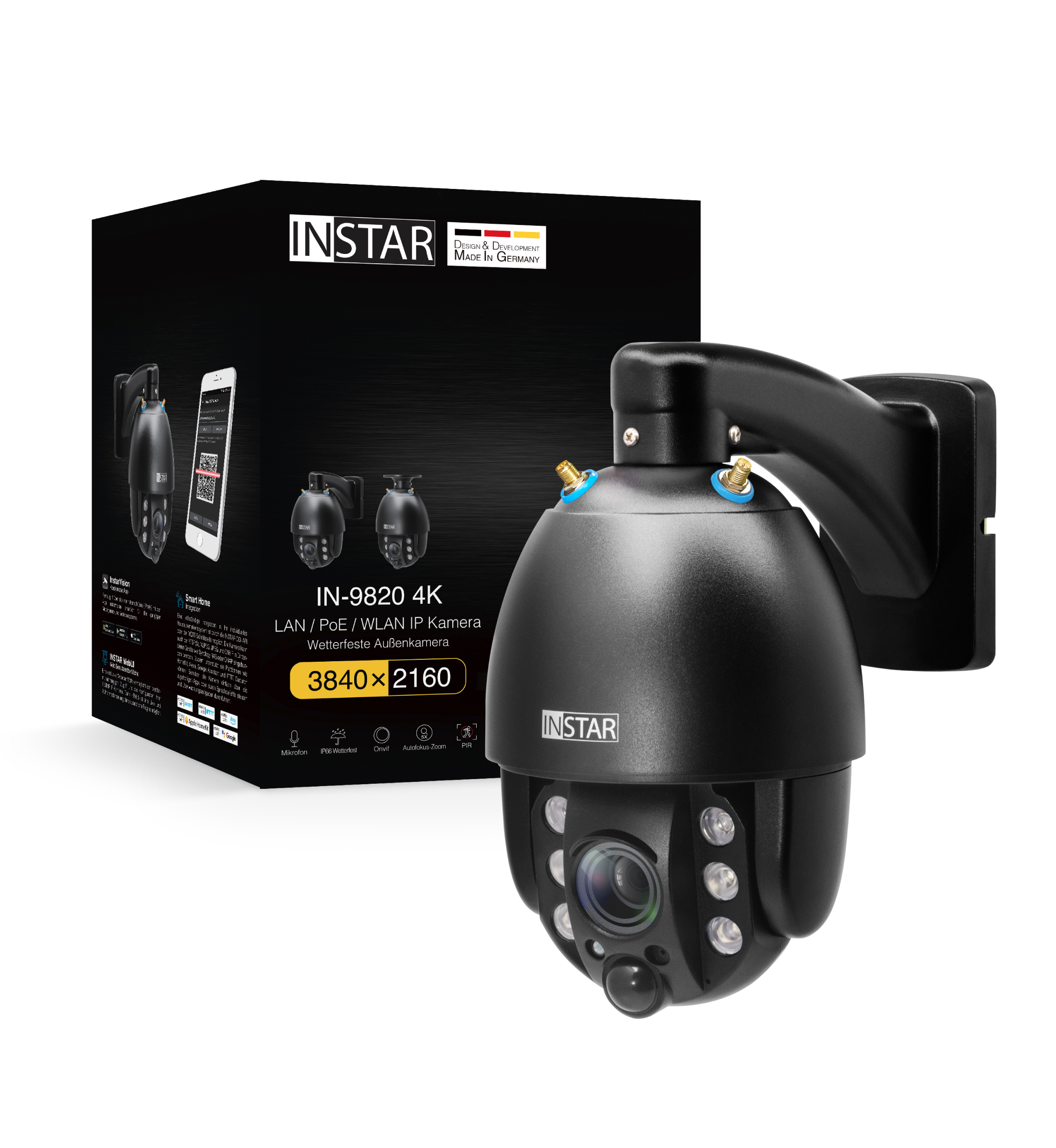 INSTAR IN-9820 4K steuerbare &Uuml;berwachungskamera mit LAN / WLAN und PoE, Schwarz - Bild 1