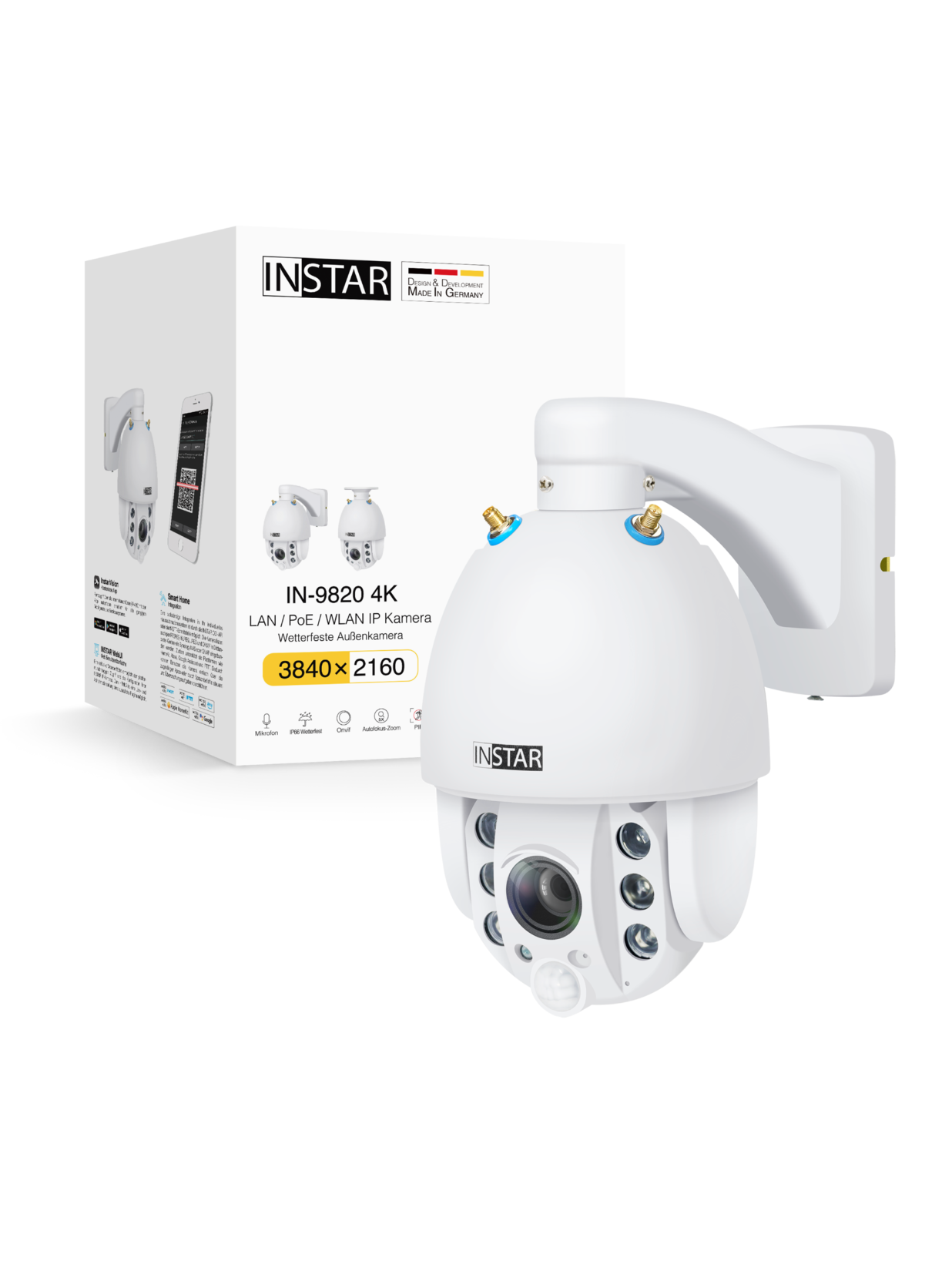 INSTAR IN-9820 4K steuerbare Überwachungskamera mit LAN / WLAN und PoE, Weiß | 04260591891258
