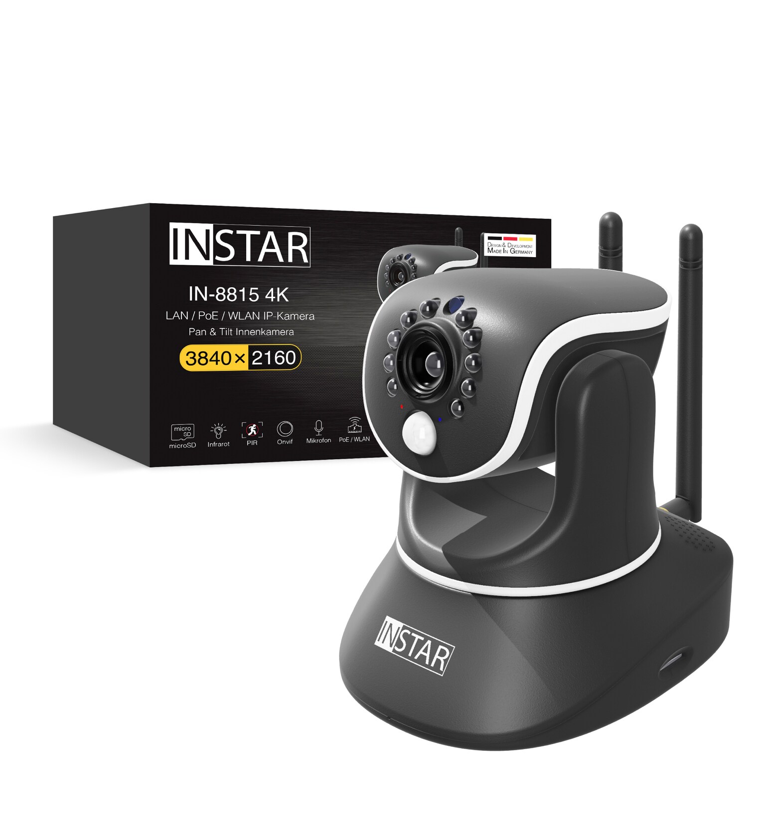 INSTAR IN-8815 4K steuerbare Innenkamera / Überwachungskamera mit LAN / WLAN und PoE, Schwarz