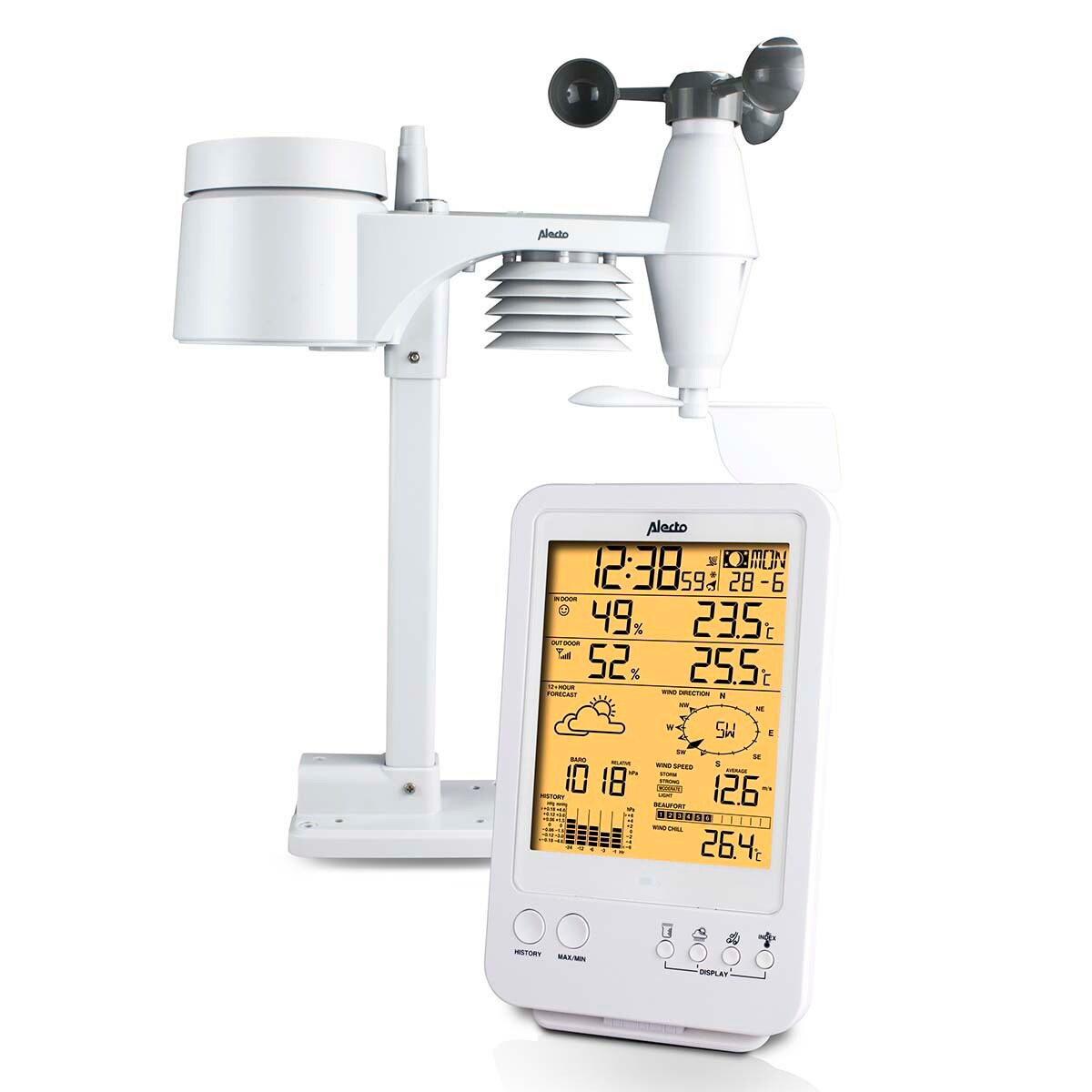 Alecto Professionelle Wetterstation mit Funksensor weiß