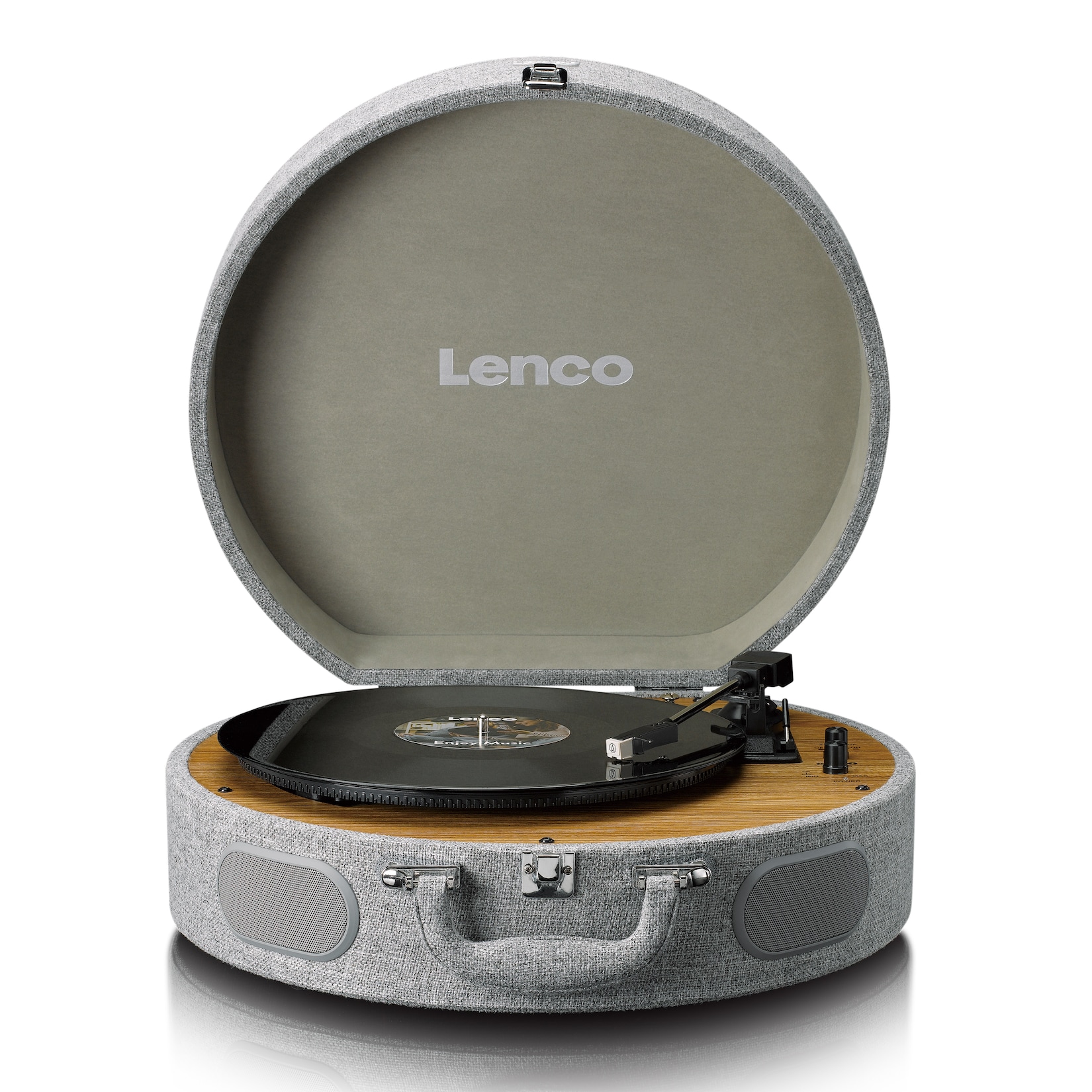 Lenco Retro-Schallplattenspieler aus Holz mit eingebauten Lautsprechern, Bluetooth® und AT3600L Tonabnehmer Grau