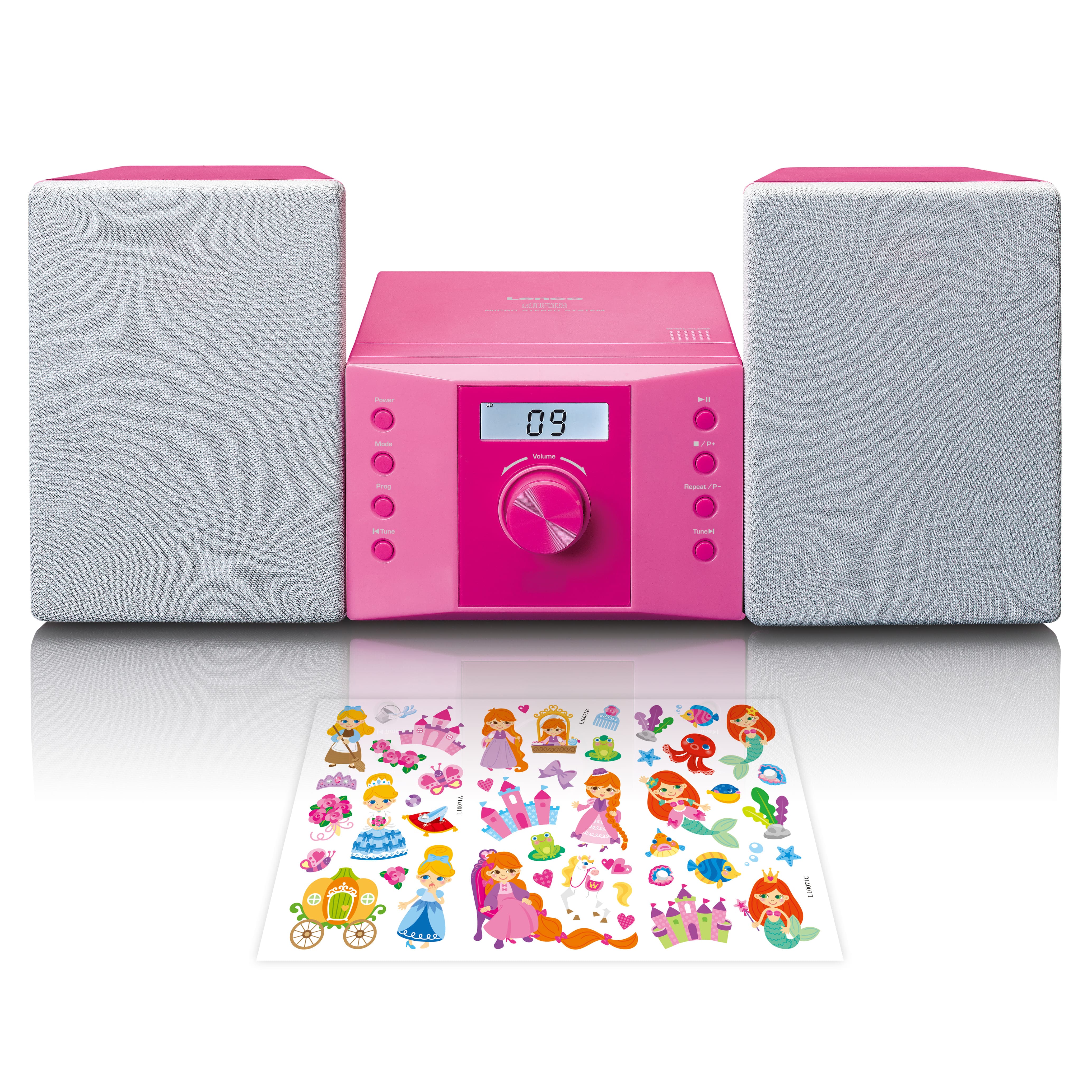 Lenco Micro Set mit CD FM Radio AUX-IN Aufkleber Pink - Bild 1