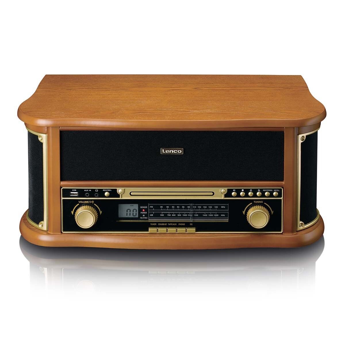 Lenco Holz-Retro-Plattenspieler mit Bluetooth® AM/FM-Radio USB-Codierung CD-Player Kassettenspieler und eingebauten Lautsprechern | 08711902082903