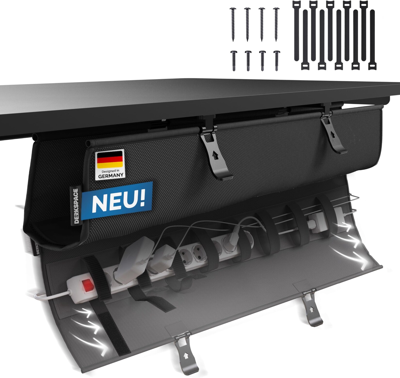 DESKSPACE Kabelwanne, Schreibtisch Kabelkanal,90cm, Schwarz