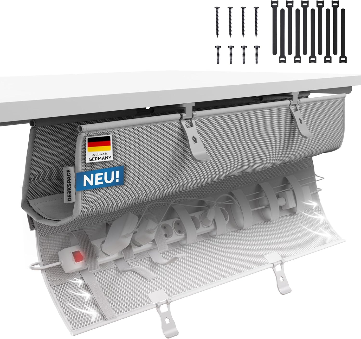 DESKSPACE Kabelwanne, Schreibtisch Kabelkanal,90cm, Grau
