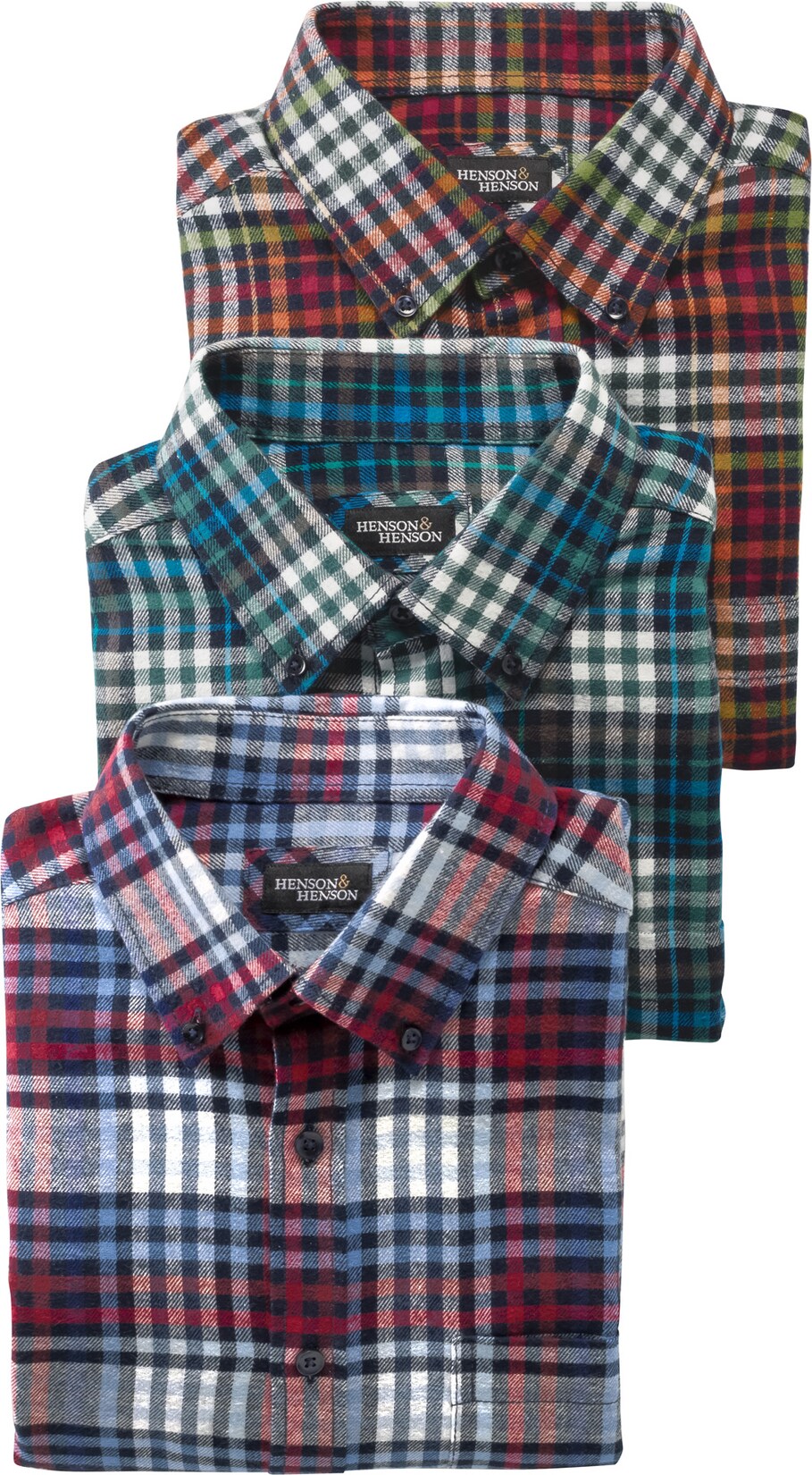 Henson&Henson 3er Pack Herren Karo-Flanellhemden | 09010497180766