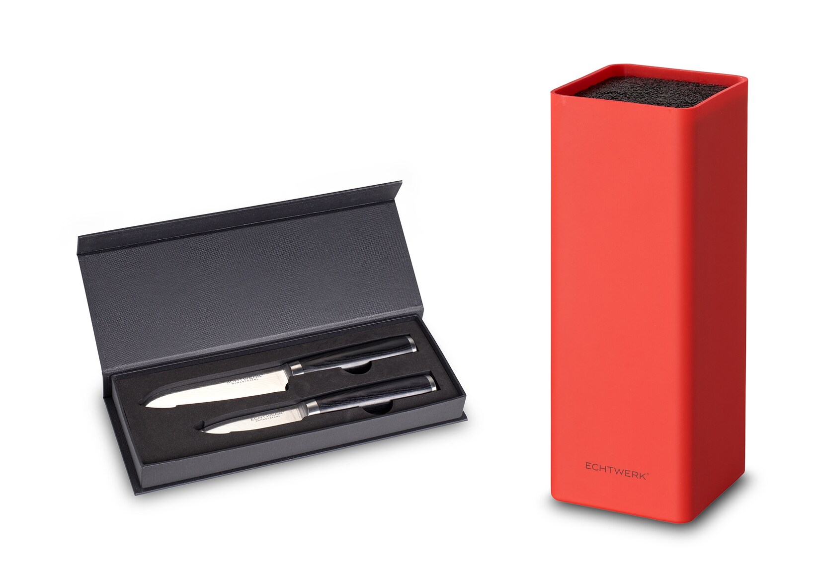 Damastmesser-Set 2tlg. inkl. Messerblock „Square“ – Rot | 04260238068968