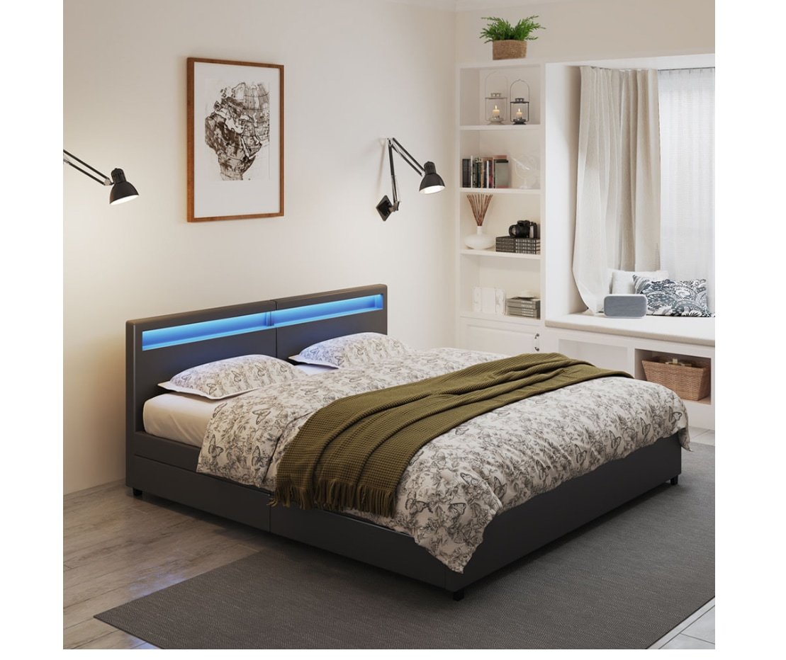 HOME DELUXE Familienbett mit Schubladen NUBE - 270 x 200 cm mit Matratze Schwarz - Bild 1