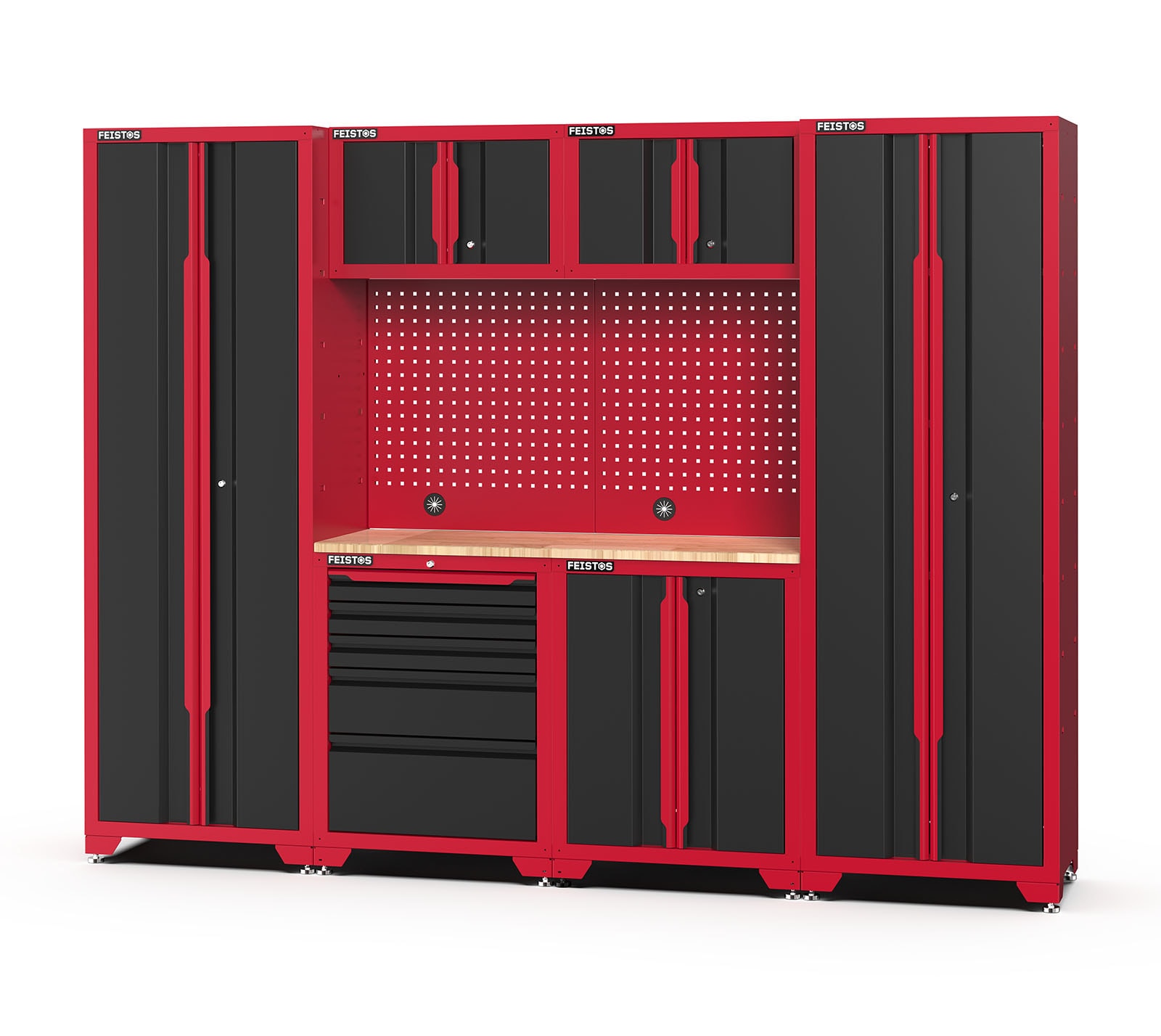 Feistos FEISTOS Werkstatteinrichtung Novo 2 | Metall Werkstattschrank schwarz & rot | 45,7x264x198cm - Bild 1