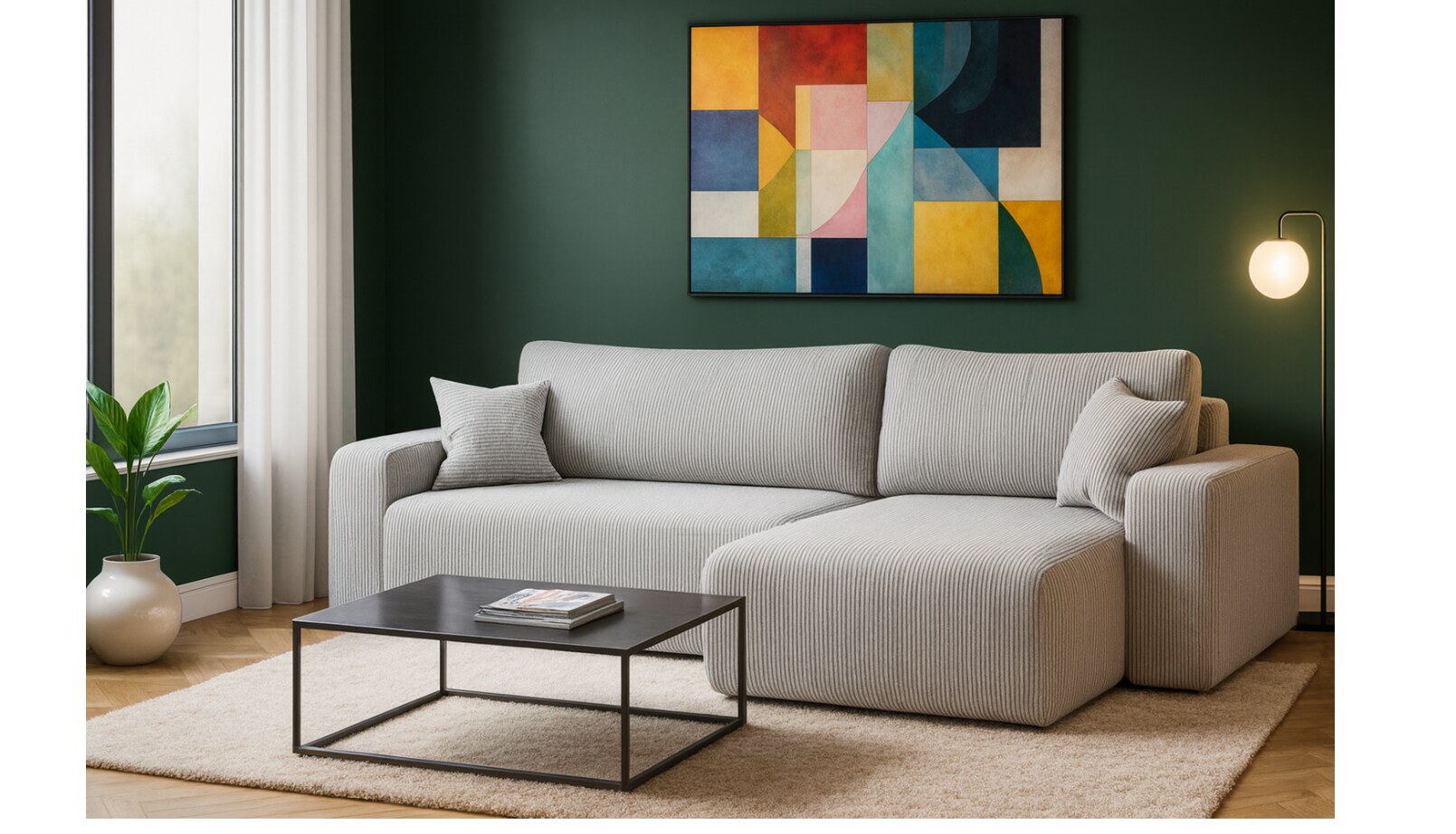 Inter Trading Ecksofa Austin 272x224 cm Cord Silbergrau Poso 110 - Bild 1