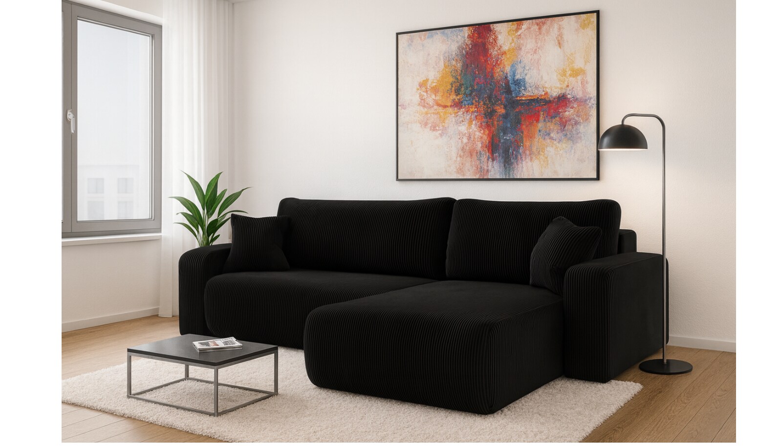 Inter Trading Ecksofa Austin 272×224 cm Cord Schwarz Poso 135 | 04065680003983