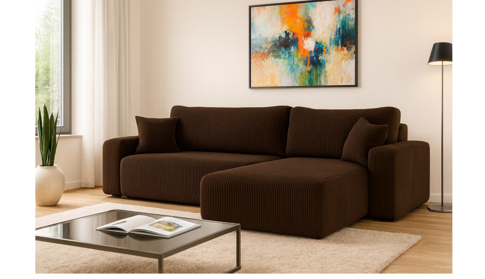 Inter Trading Ecksofa Austin 272×224 cm Cord Braun Poso 06 | 04065680004003
