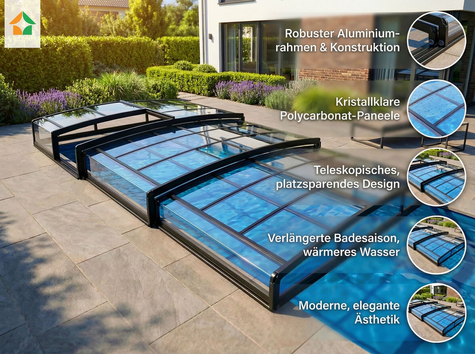 Poolüberdachung "Aqualina" aus Aluminium, ca. 6,63 x 4,26 x 0,92 m