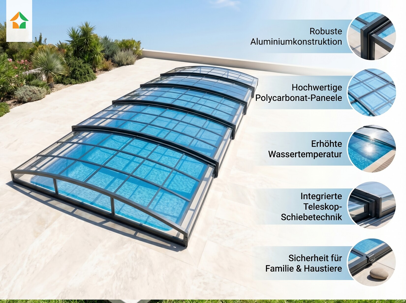 Poolüberdachung "Aqualina" aus Aluminium, ca. 10,99 x 5,26 x 1,05 m