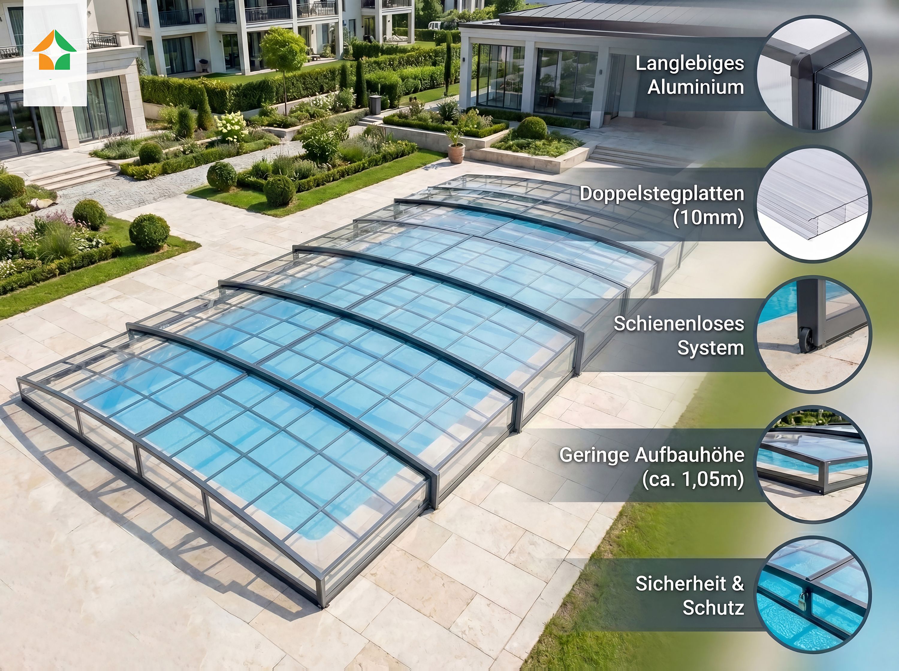 Vorverkauf Pool&uuml;berdachung "Aqualina" aus Aluminium, ca. 10,99 x 4,26 x 1,05 m - Bild 1