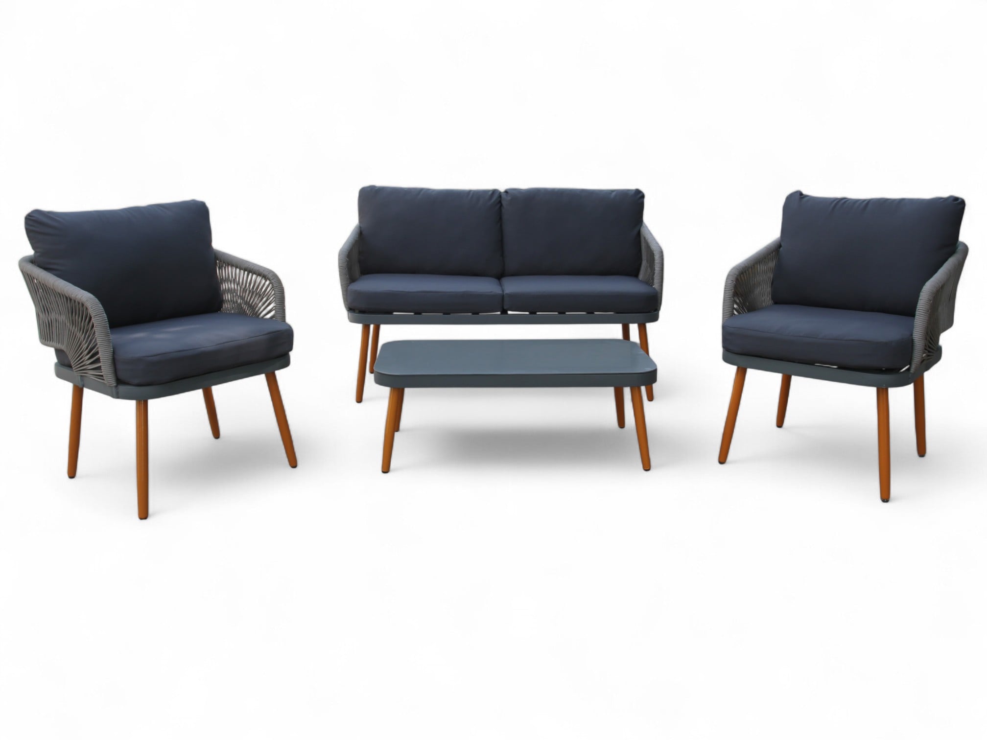 Loungem&ouml;bel-Set 12tlg. Rope mit Polsterauflagen - Anthrazit - Bild 1